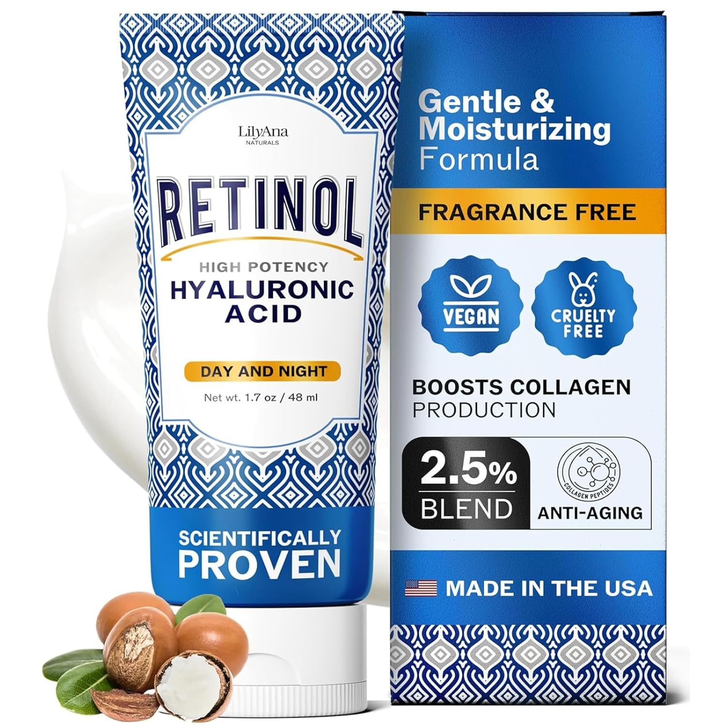 LilyAna Naturals Anti Aging Retinol Face Cream for Women – Wrinkle & Neck Cream for Firming, Retinol Moisturizer for Face with Hyaluronic Acid, Hydrating Night Cream for Fine Lines, Collagen Boost