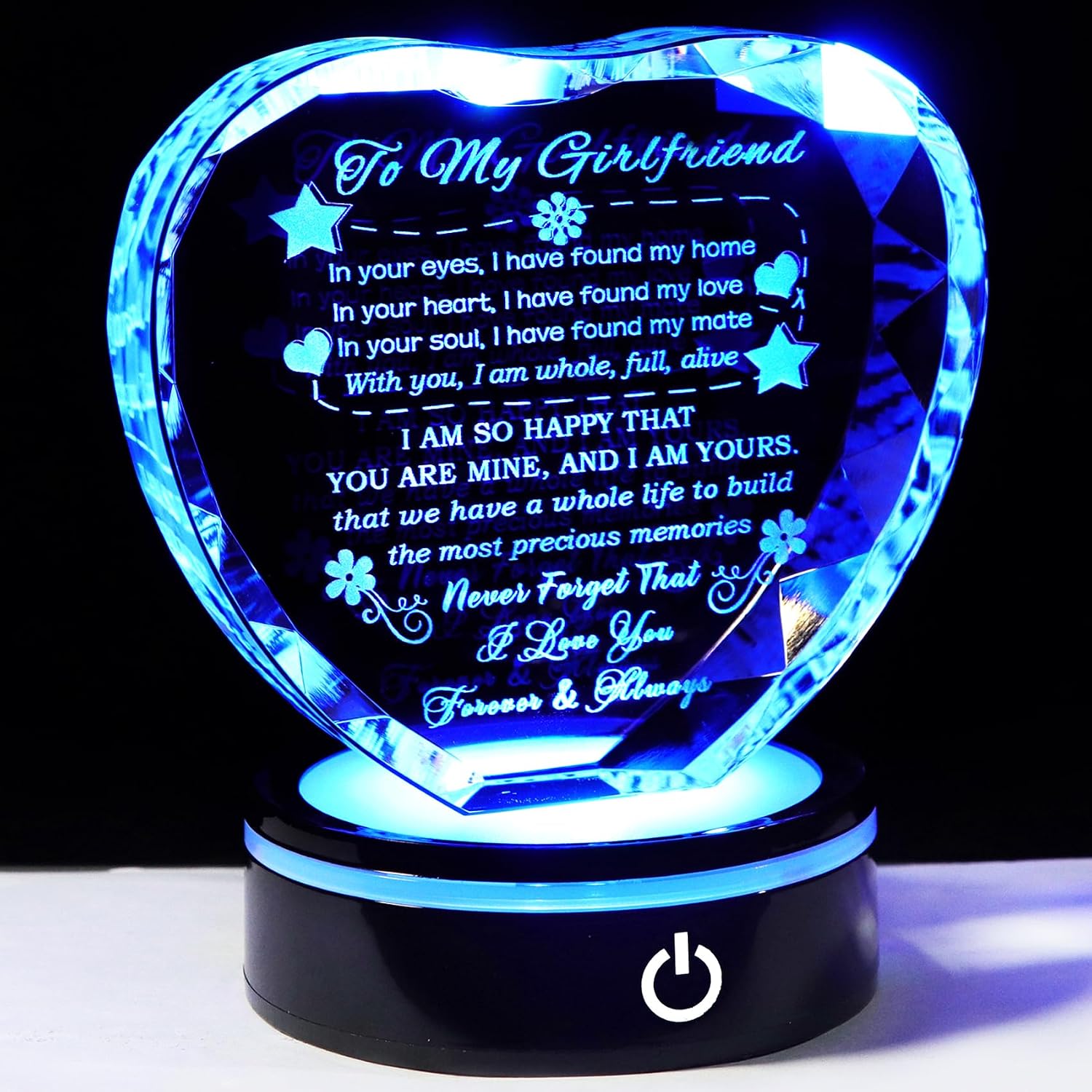 YWHL Gifts for Girlfriend with Colorful Base Romantic Heart Crystal Keepsakes to My Girlfriend Gifts from Boyfriend on Birthday Valentine Day for Girlfriend I Love You Gifts for Her