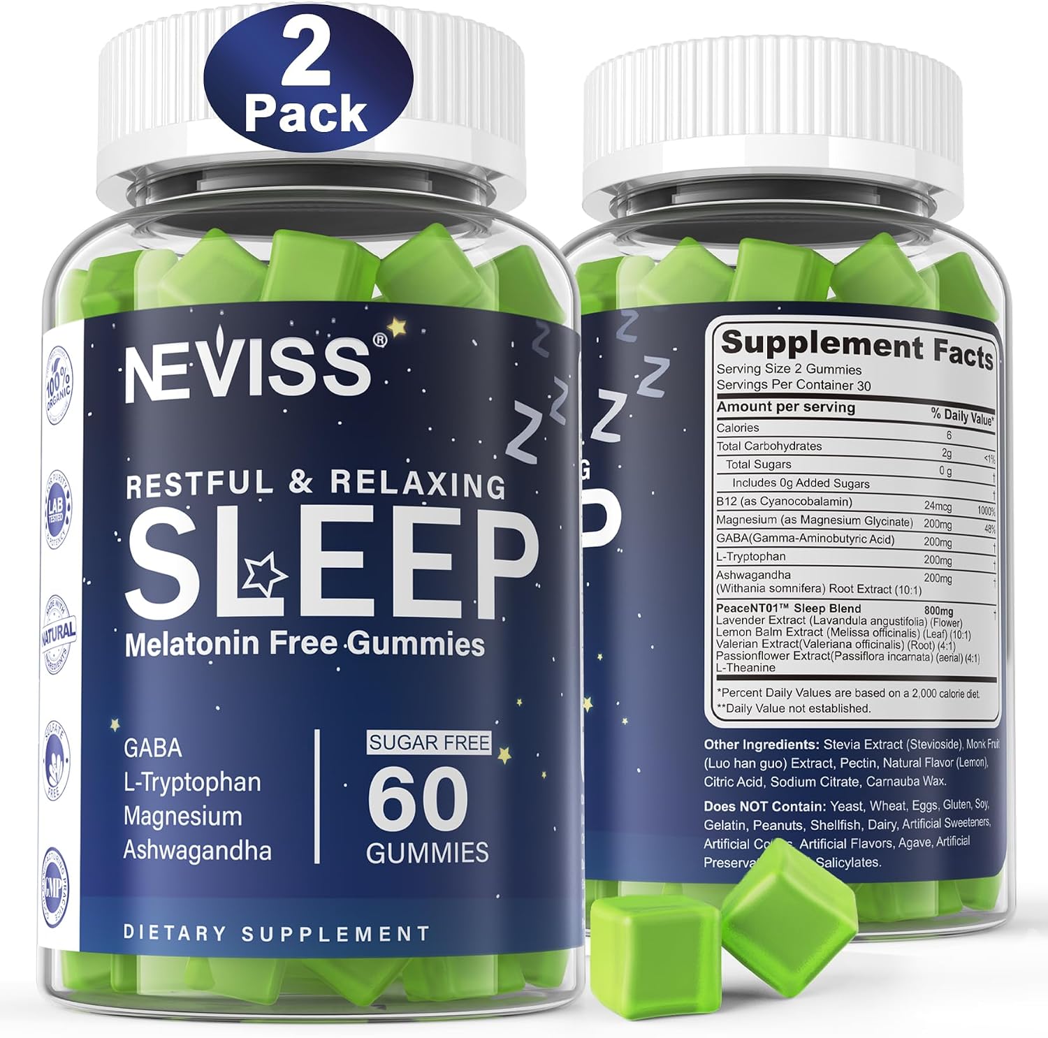 Melatonin Free Sleep Gummies for Adults - Magnesium Glycinate Gummies 2PACK