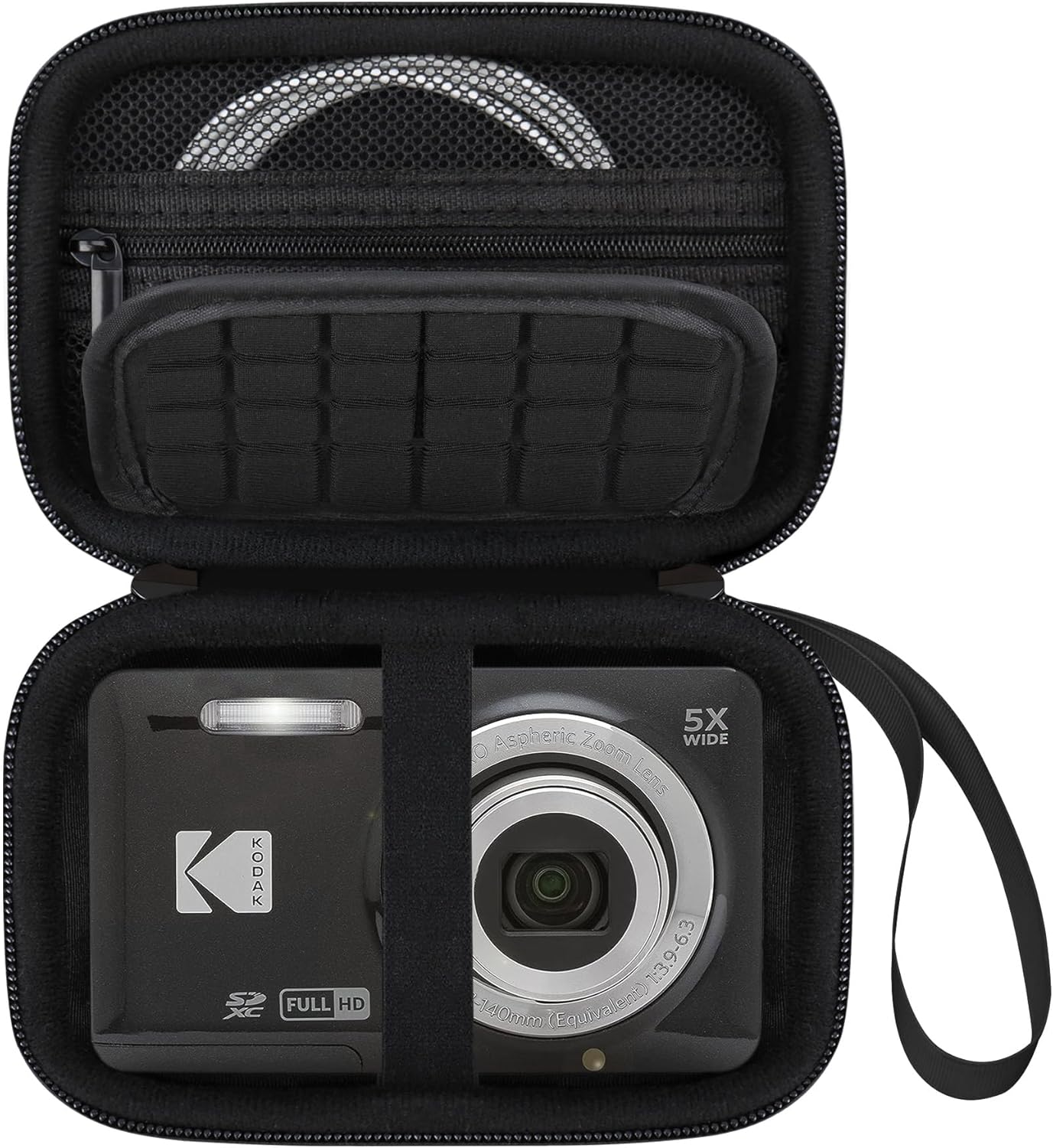 Elonbo Camera Carrying Case for Kodak PIXPRO FZ55 / FZ53 / FZ45 / FZ43 16MP Digital Camera, Vlogging Camera Storage Holder Travel Bag, ​Mesh Bag Fits Batteries, Cable, Memory Card, Card Reader, Black