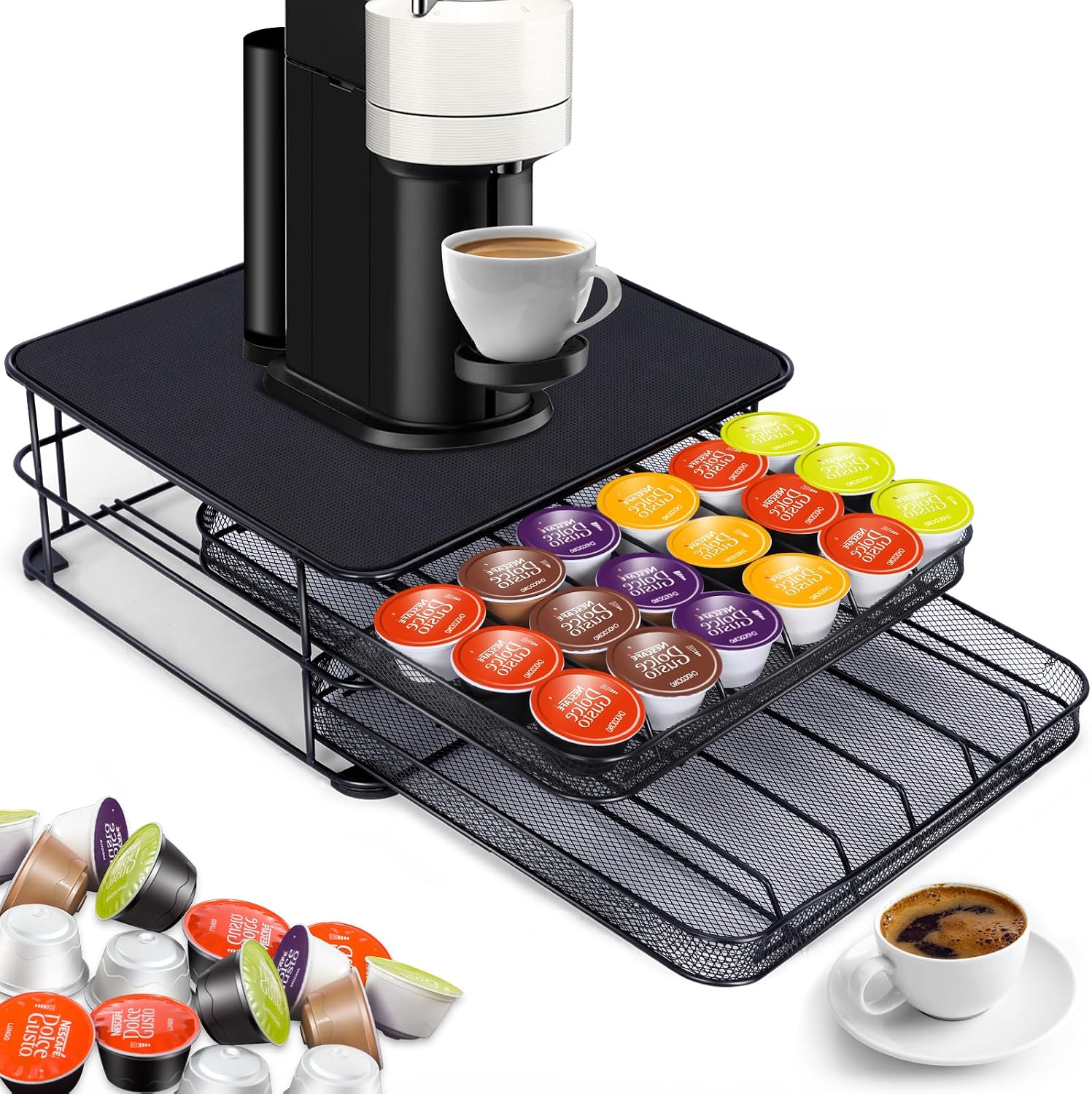 Coffee Pod Holder, MASTERTOP Coffee Pod Storage for Dolce Gusto Capsules, 72pcs Coffee Capsule Organizer with 2 Drawer, Coffee Machine Stand