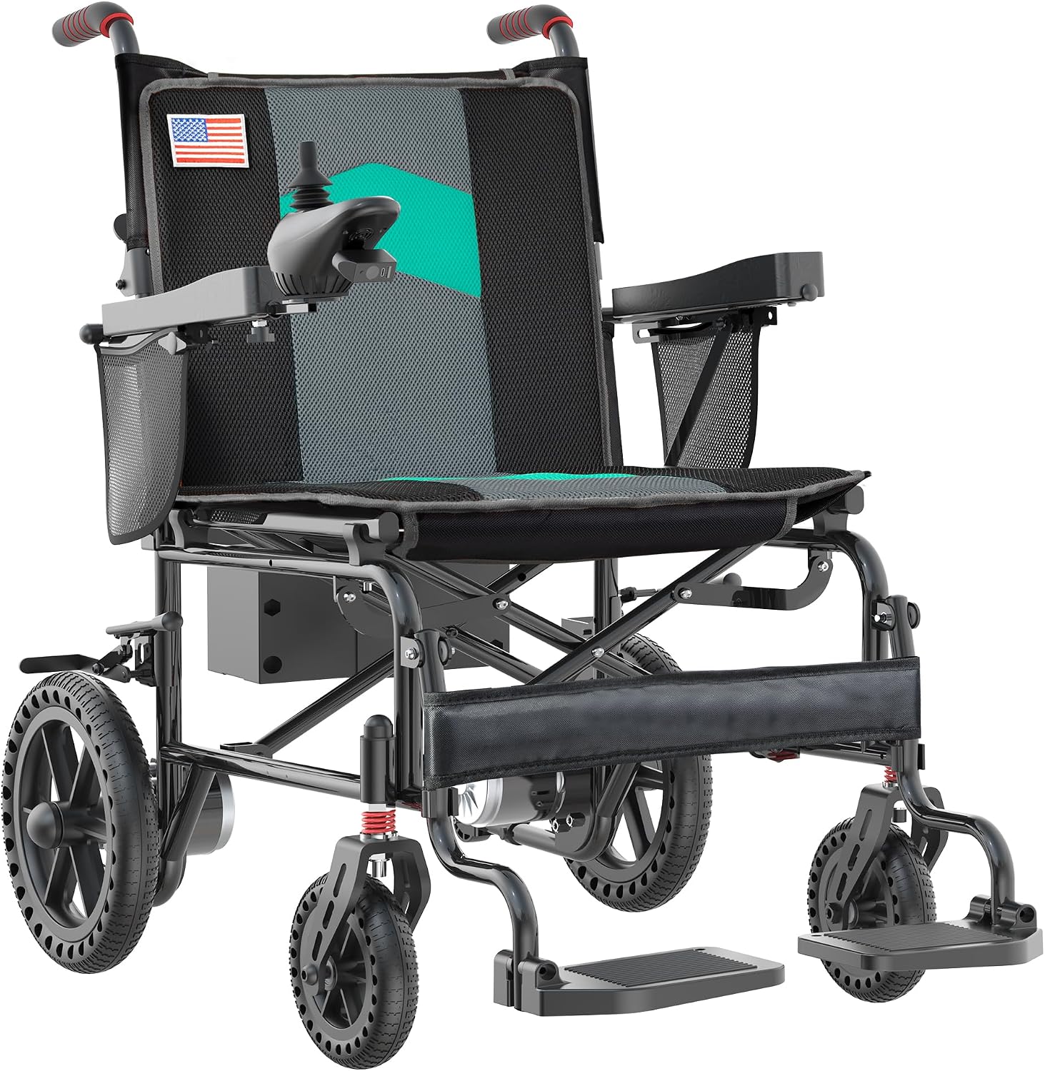 22 Inch Extra-Wide Lightweight Electric Wheelchairs for Adults, 15 Mile Portable Foldable Electric Wheelchair with Removable Battery, 500W All Terrain Power Motorized Wheelchair, 350 lb Capacity, Blue