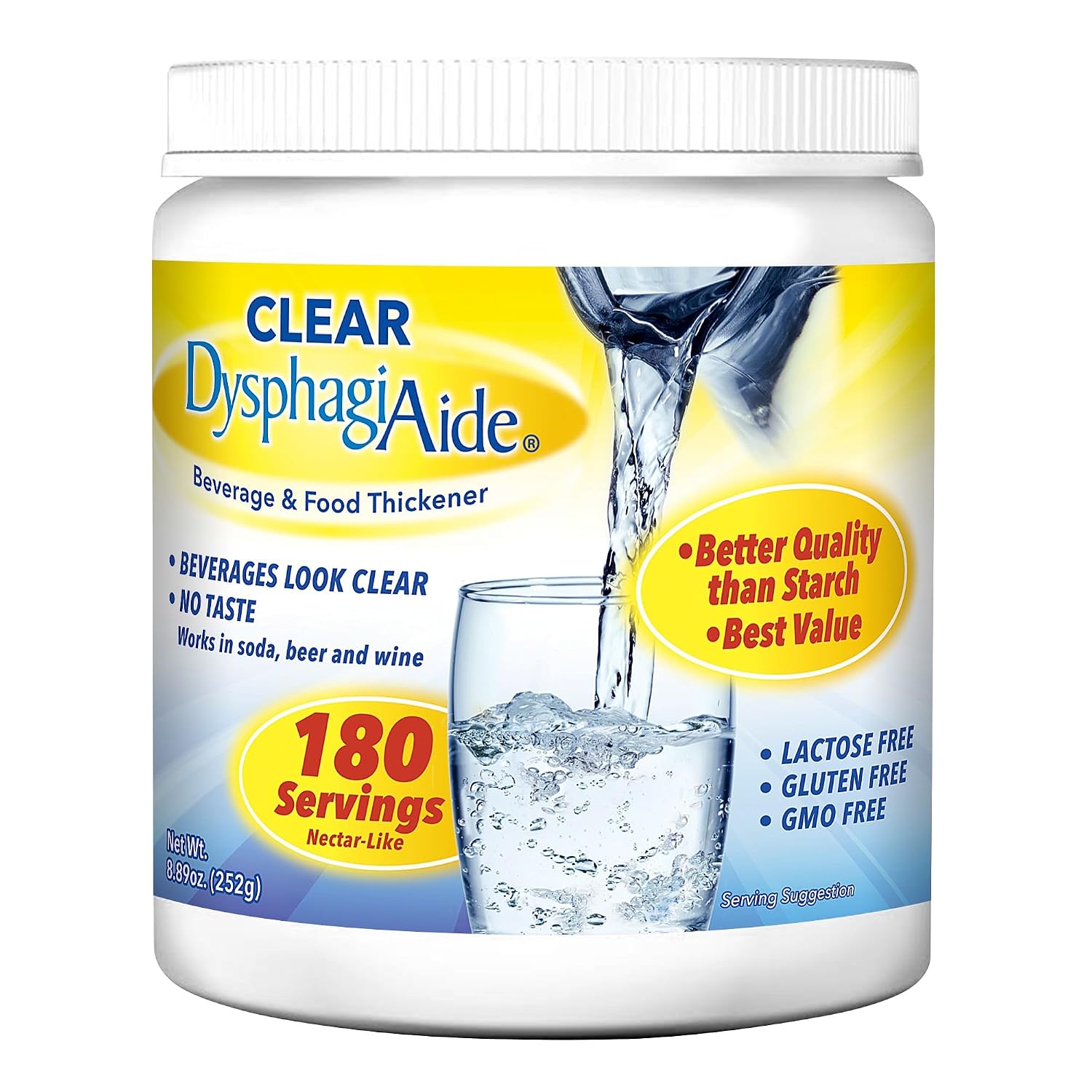 Clear DysphagiAide Thickener, 180 Serving Jar (252g), Xanthan Gum Powder for IDDSI Thickness Levels 1-4