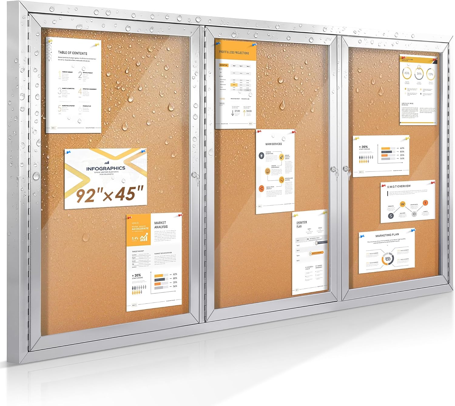 SWANCROWN 92x45 in Large Enclosed Bulletin Board Outdoor Messages Center