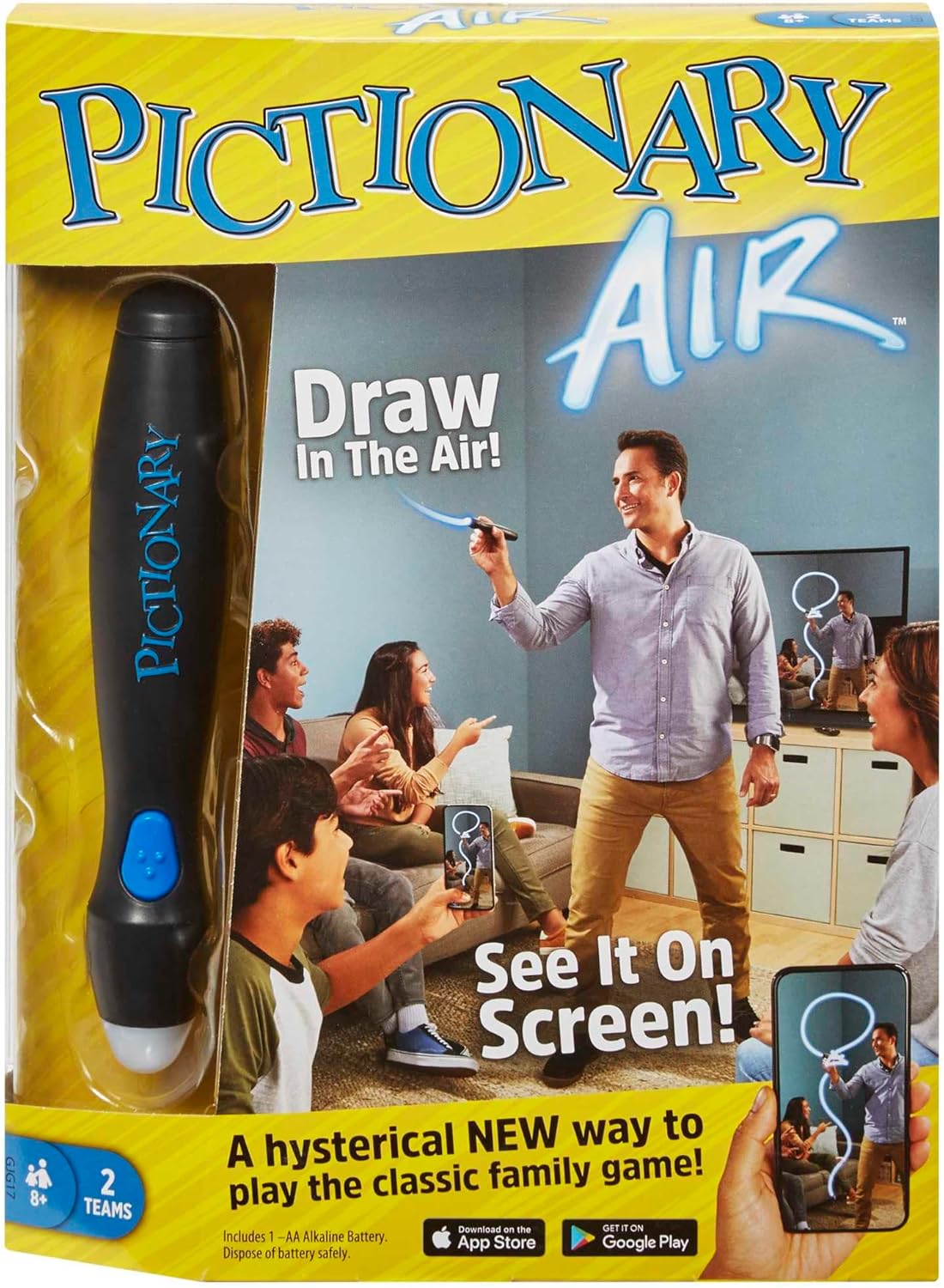 Mattel Games Pictionary Air, Family Board Game for Kids and Adults, Engaging Gift for Kids, Drawing Game for 2 Teams with Multiple Players, Ages 8 and Up, English Version, GJG17