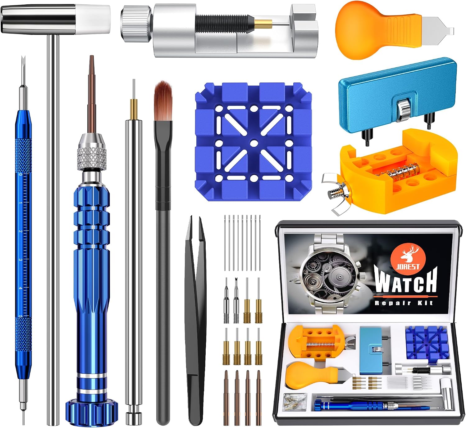 JOREST Watch Repair Tool Kit, for Watch Back and Link Removal & Battery Replacement & Strap Adjustment, Screwdriver Set, Opening Tool, Cleaning Kit, Case Opener