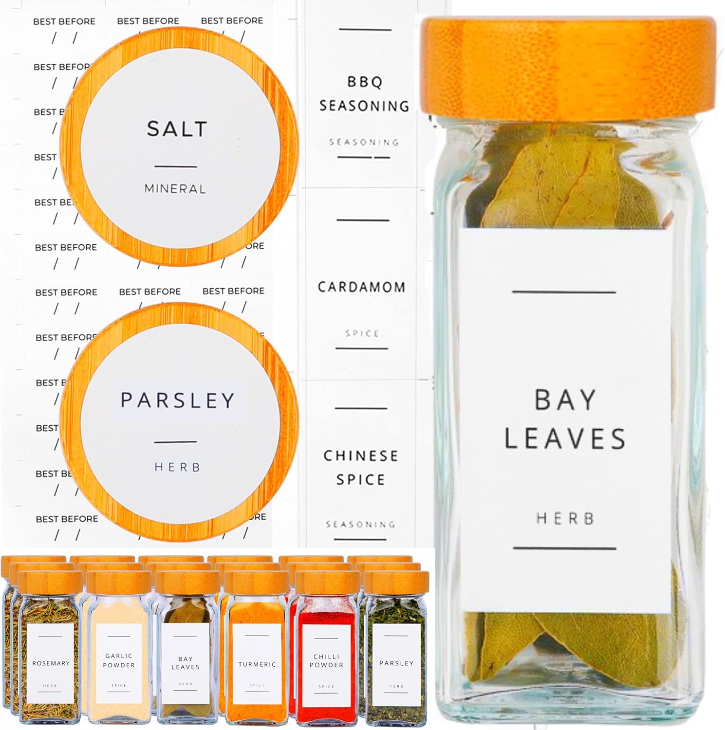356 Spice Jar Labels Stickers for Jars, Bottles & Containers - Waterproof Labels for Herbs, Spices & Seasoning - Perfect for Kitchen Pantry Storage & Organisation