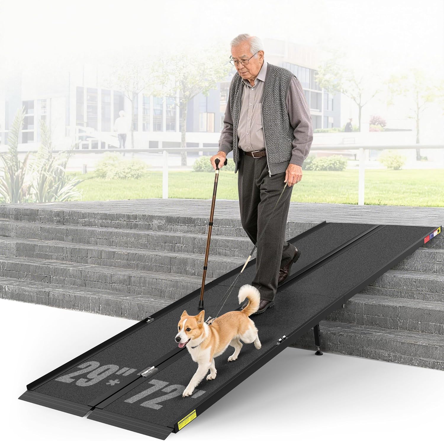 6 Feet Portable Wheelchair Ramp with Sopport Legs, Black Seamless Non-Slip Aluminum Folding Handicap Ramp,Threshold Ramp for Doorways, Wheel Chair Ramp for Home Steps,Loading Dock Plates