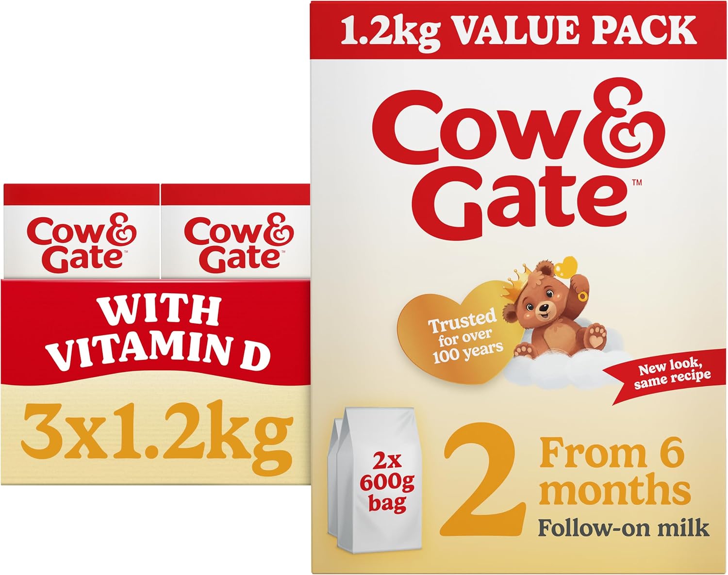 Cow & Gate 2 Follow On Baby Milk Powder Formula, 6-12 Months, 1.2K (Pack of 3) - Packaging May Vary