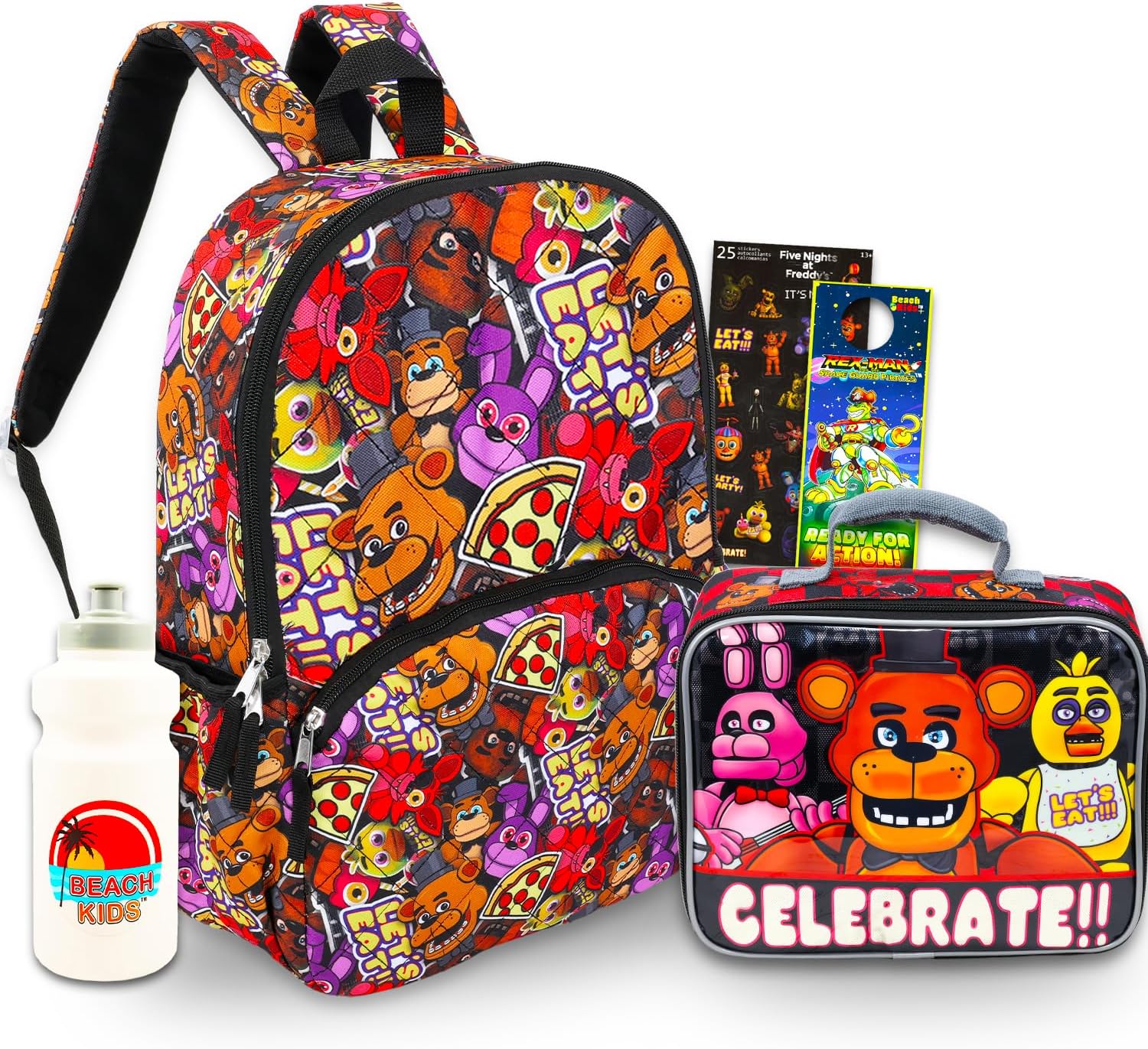 Five Nights at Freddy's Fnaf Backpack Boys 16" Backpack with Lunch Box Set - Multicolor Cartoon Backpack for Boys 8-12