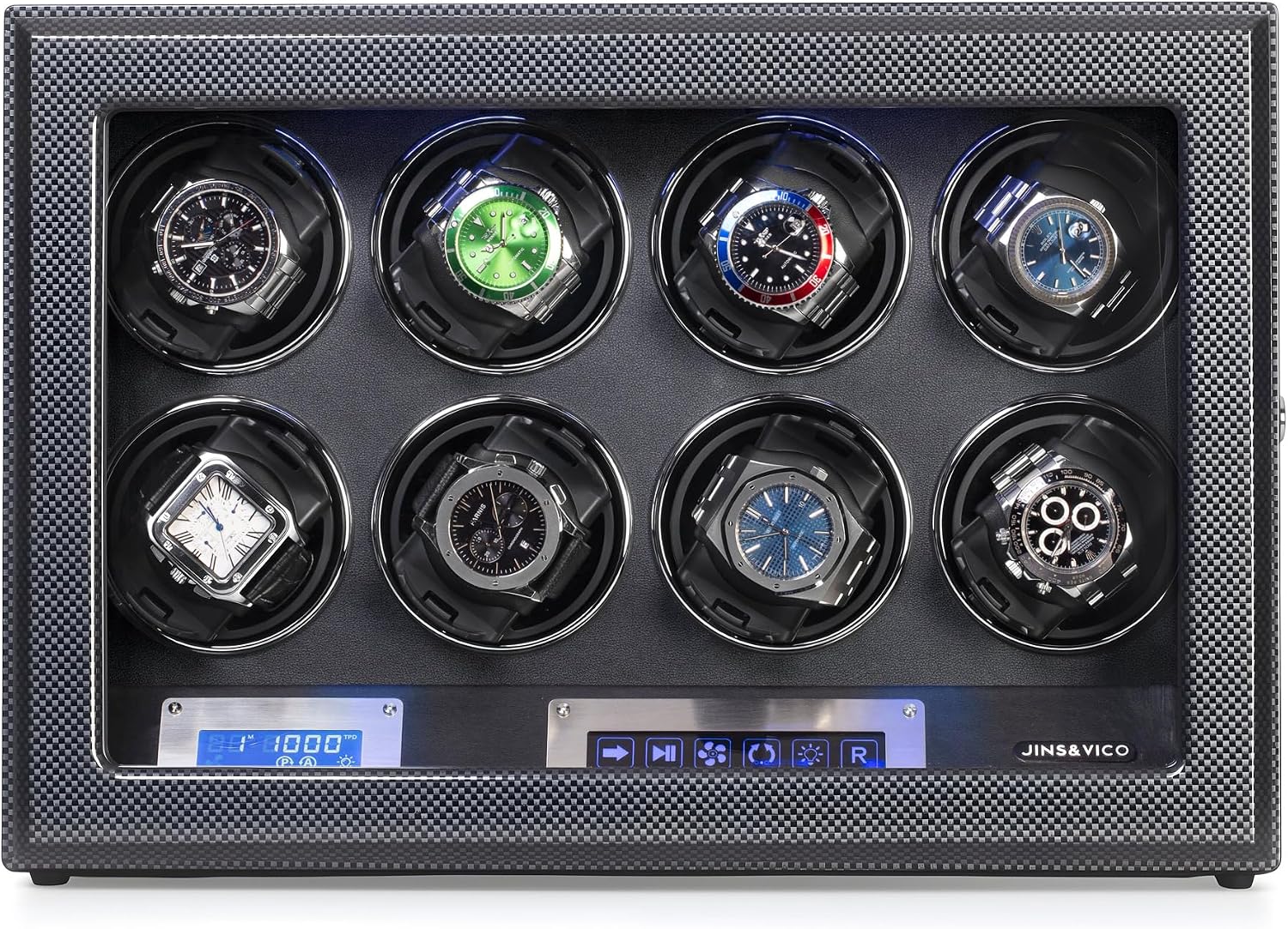 Watch Winder, Adjustable [Upgraded] Watch Pillows, 8 Winding Spaces Watch Winders for Automatic Watches, Built-in Illumination