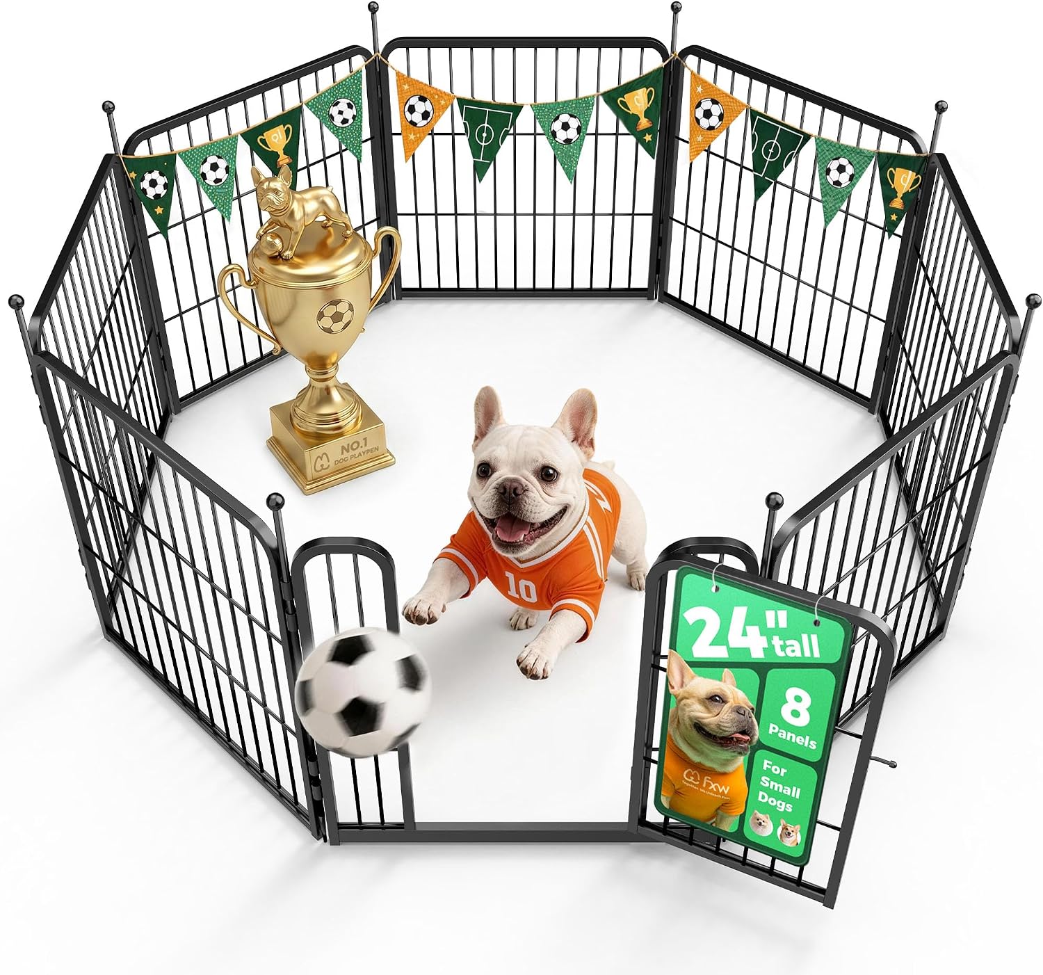 FXW Rollick Unleashed Dog Playpen for Indoor, Yard, RV Camping, 24 inch 8 Panels for Small and Puppy Dogs, Black│Patented