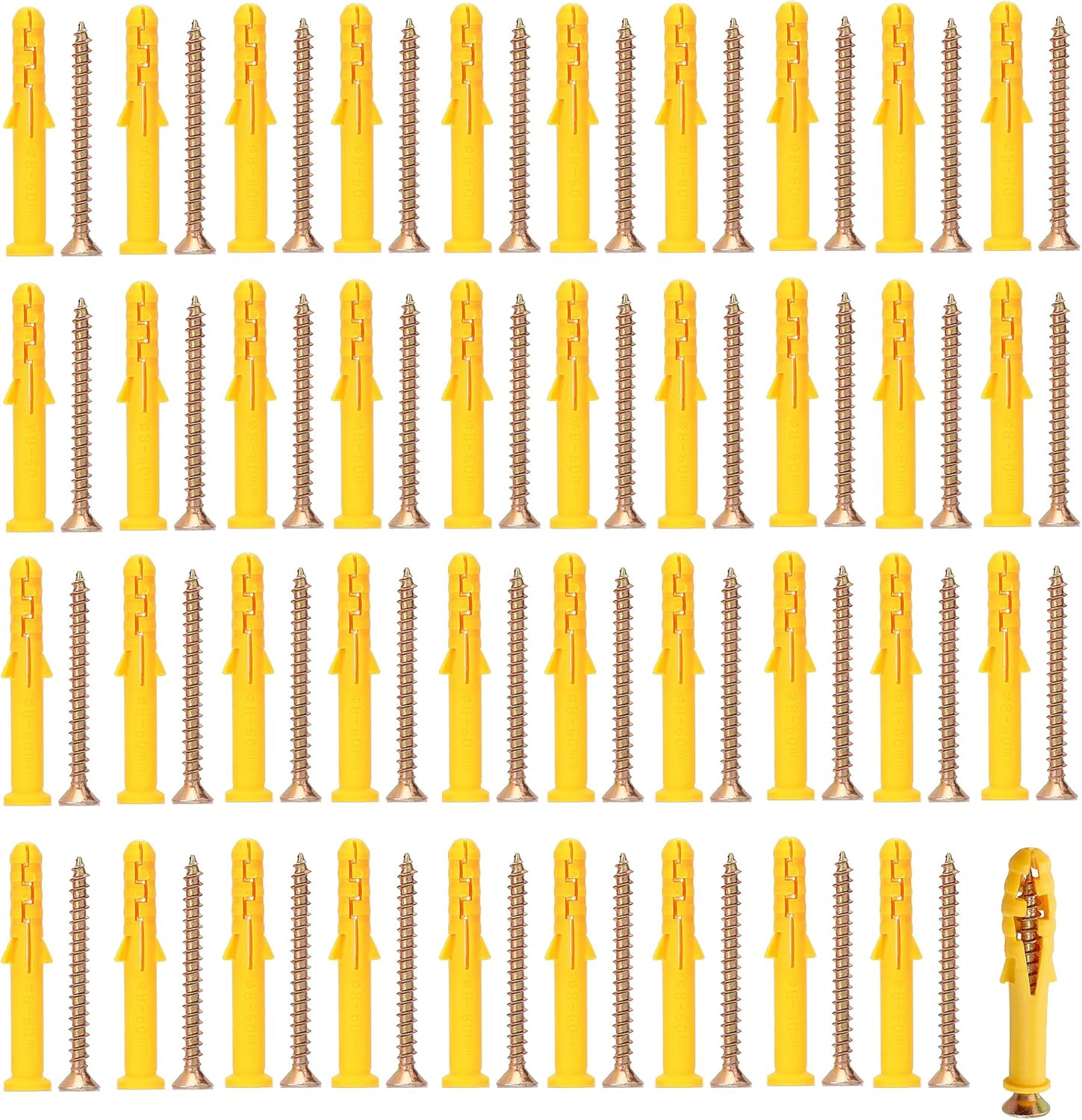 WeqeYent 40 PCS M8x60mm Plastic Expansion Pipe Column Anchor,Wall Plug Self Tapping Screws Fastener Kits for Television Heavy,Masonry Brick Wall Fixing Screw Set,Bolts Wall Plug Screw Fixing