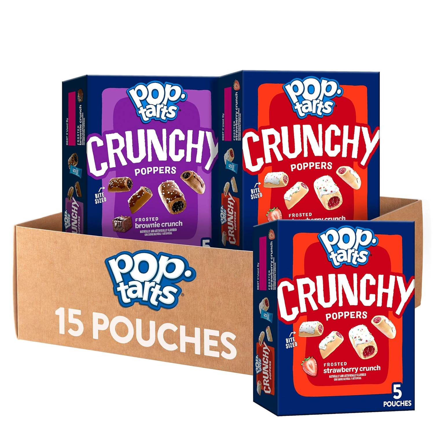 Pop-Tarts Crunchy Poppers Crunchy Filled Snack Pieces, Kids Snacks, On-the-Go Snacks, Variety Pack (3 Boxes, 15 Pouches)