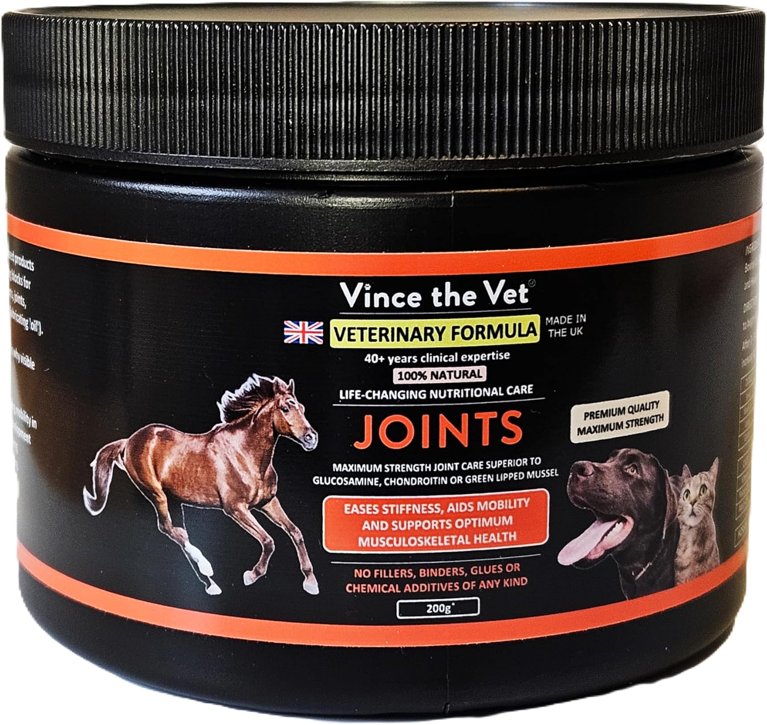 Vince the Vet - Natural Joint Support Powder for Dogs & Cats (200g), Human Grade Veterinary Formula for Mobility & Flexibility & Joint Health, Collagen, Kelp, Bromelain & Hyaluronic Acid