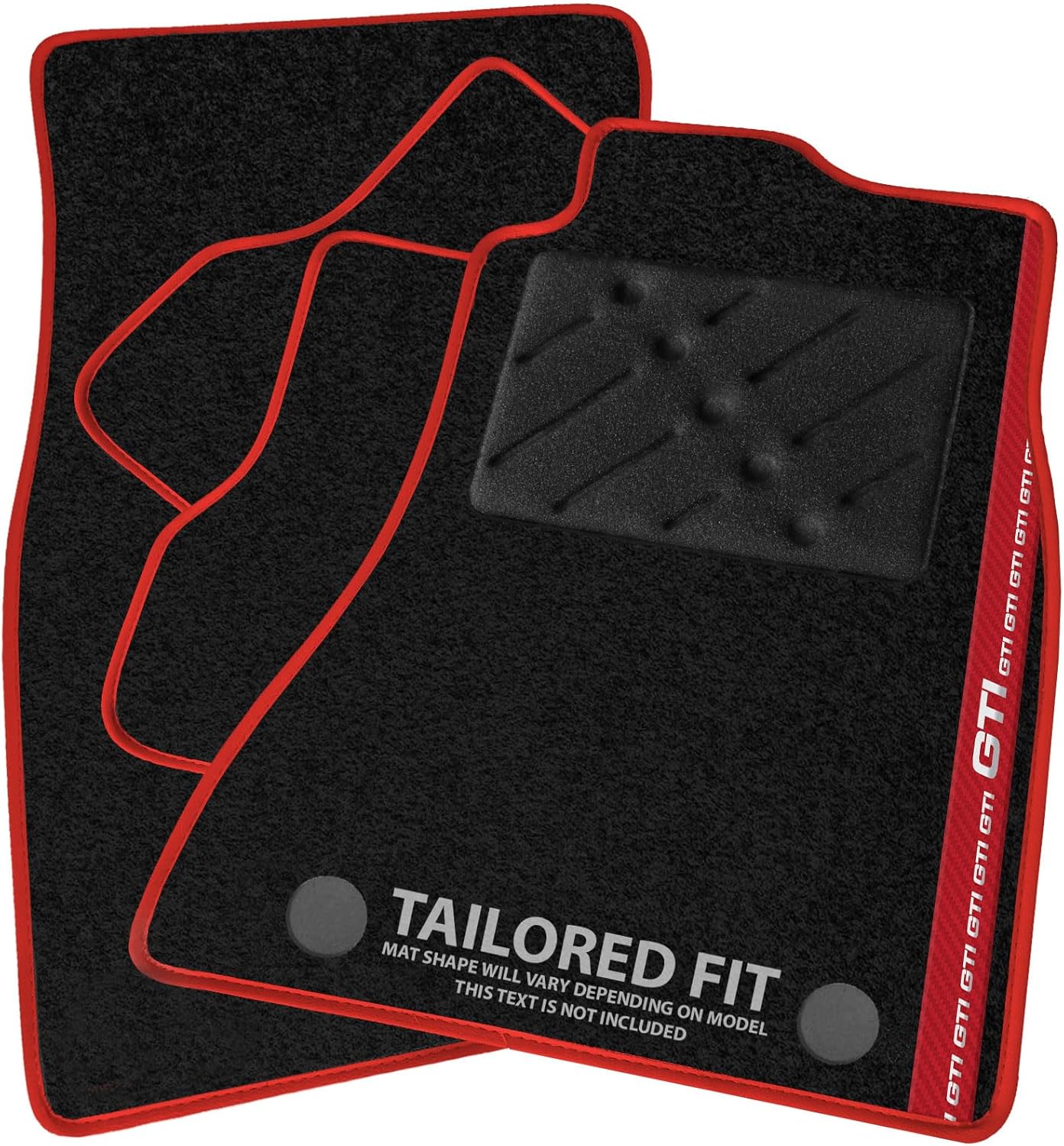 Car Mats FOR Peugeot 208/2008 / 2008 Crossover 2012-2019 Black Carpet - Red Leather - Red GTI Stripe on Driver - Black Rectangle Heel Pad [SAPP-1433]