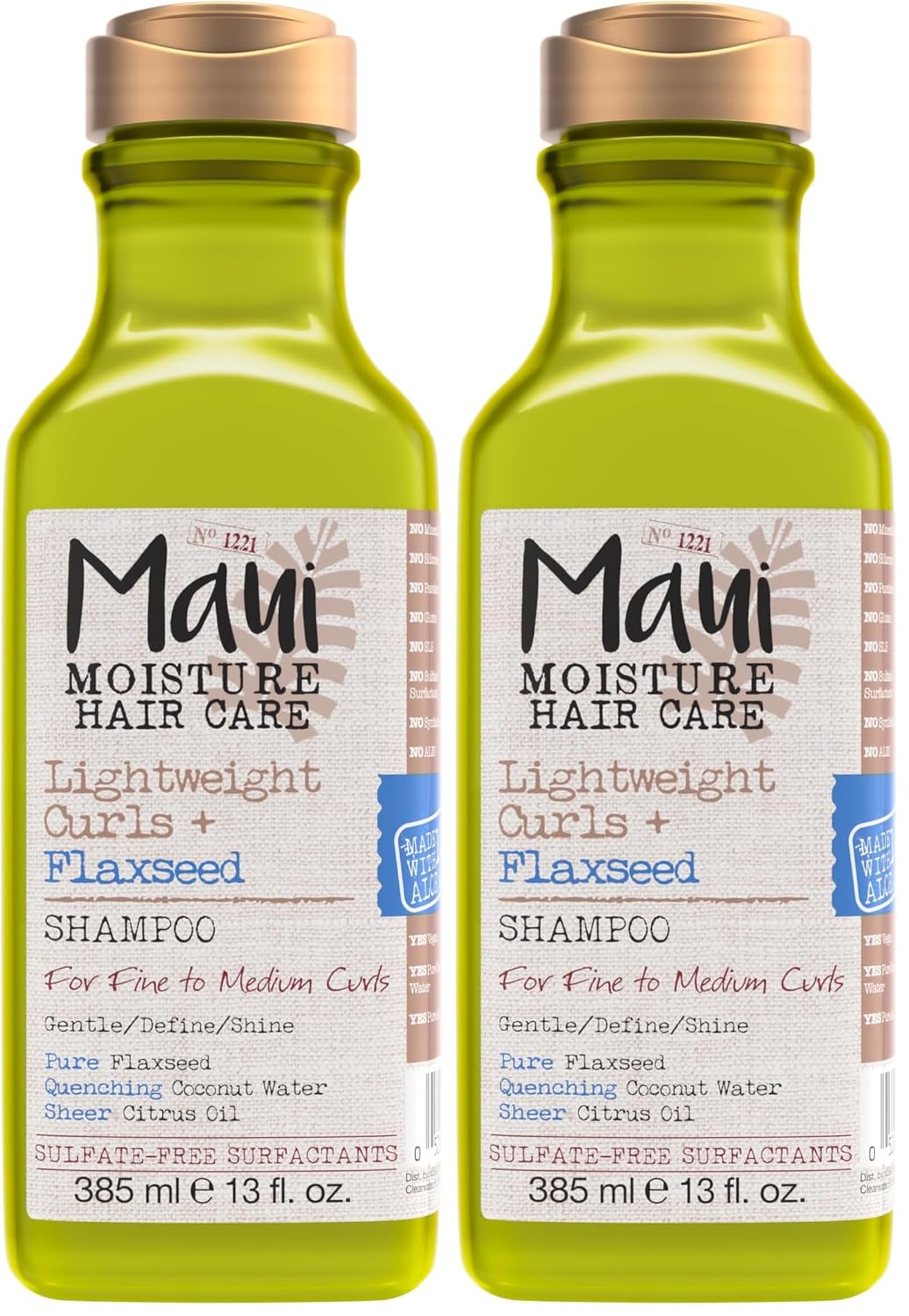 Maui Moisture Lightweight Curls + Flaxseed Shampoo, Paraben Free, Silicone Free, 13 Fl Oz,Green (Pack of 2)