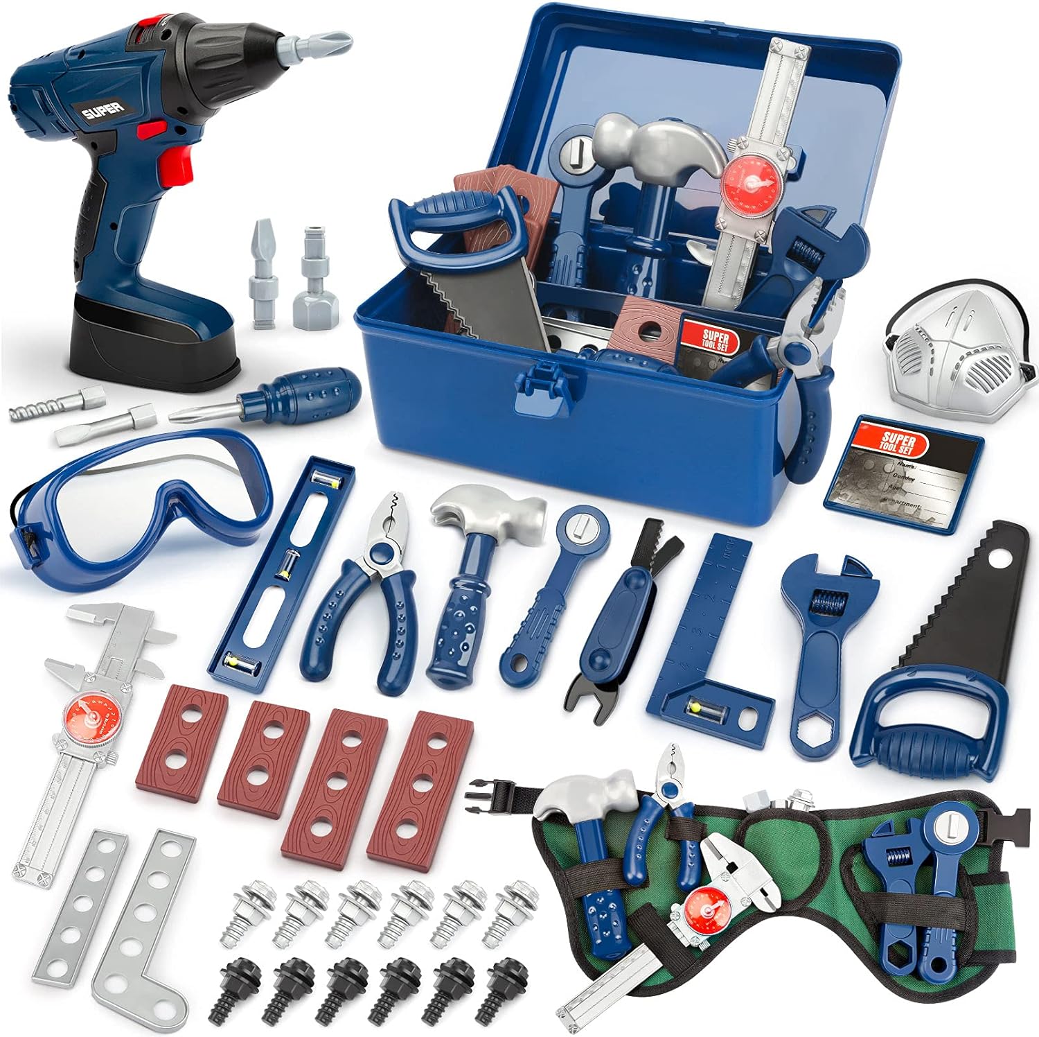 Vanplay Kids Tool Set 52Pcs Tools Kit with Electronic Toy Dril Belt Tool Box Toys for Boys Girls Ages 3 4 5 6 7 Years Old for Kids