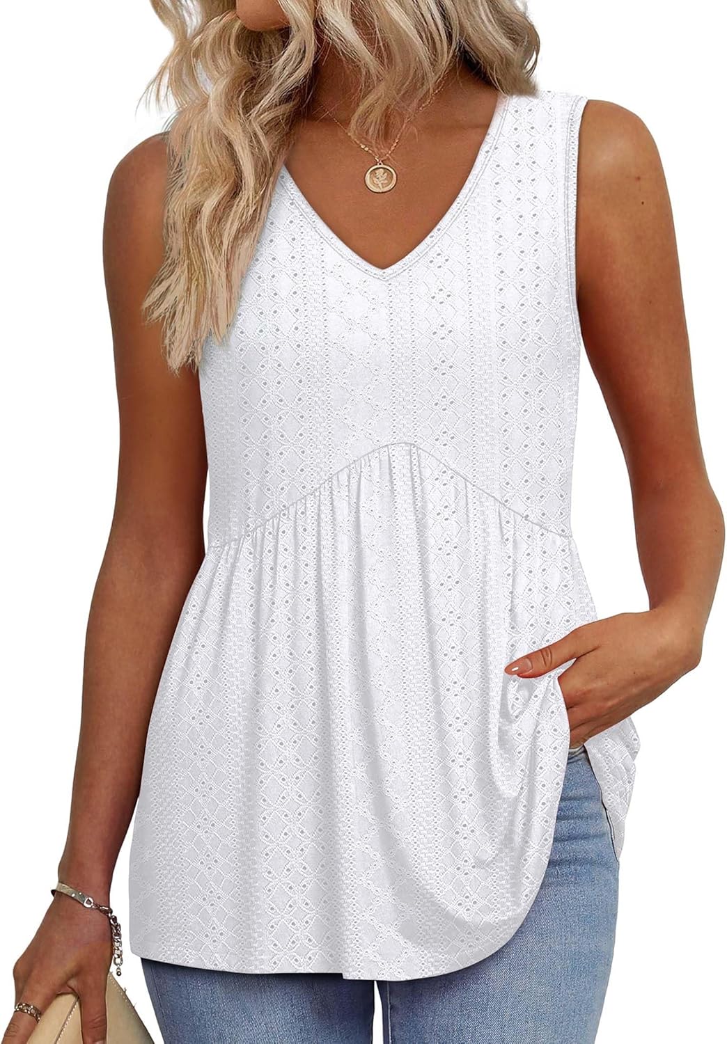OFEEFAN Womens Tank Tops 2025 Flowy Peplum Tops for Women Dressy Sleeveless V Neck Babydoll Tank Tops