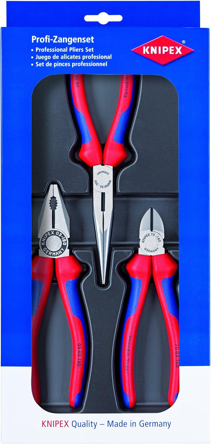 Knipex Tools 00 20 11 Combination Long Needle Nose Pliers and Diagonal Cutters Assembly Tool Set (3 Piece)