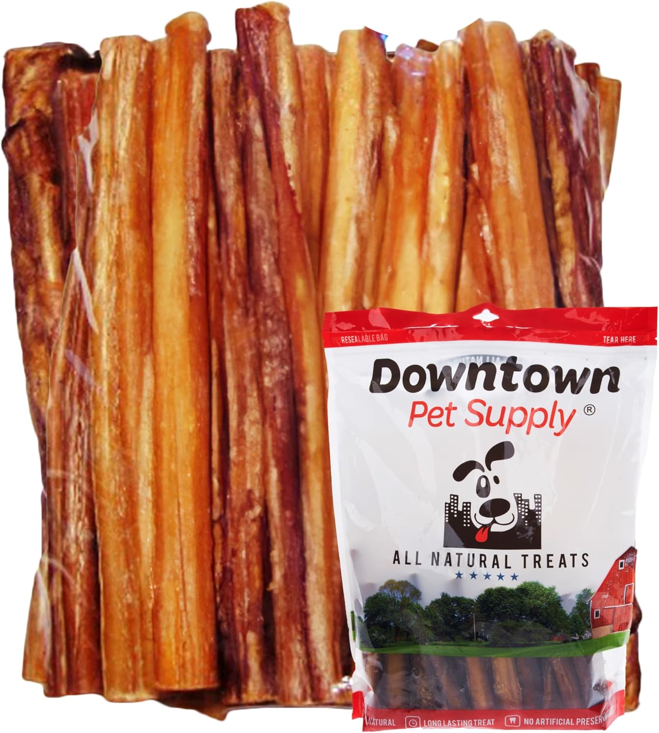 Downtown Pet Supply 6-inch Bully Sticks for Dogs, Pack of 10 - Single Ingredient, Nutrient-Rich and Odor Free Bully Sticks for Dogs - Rawhide Free Dog Chews Long Lasting and Non-Splintering