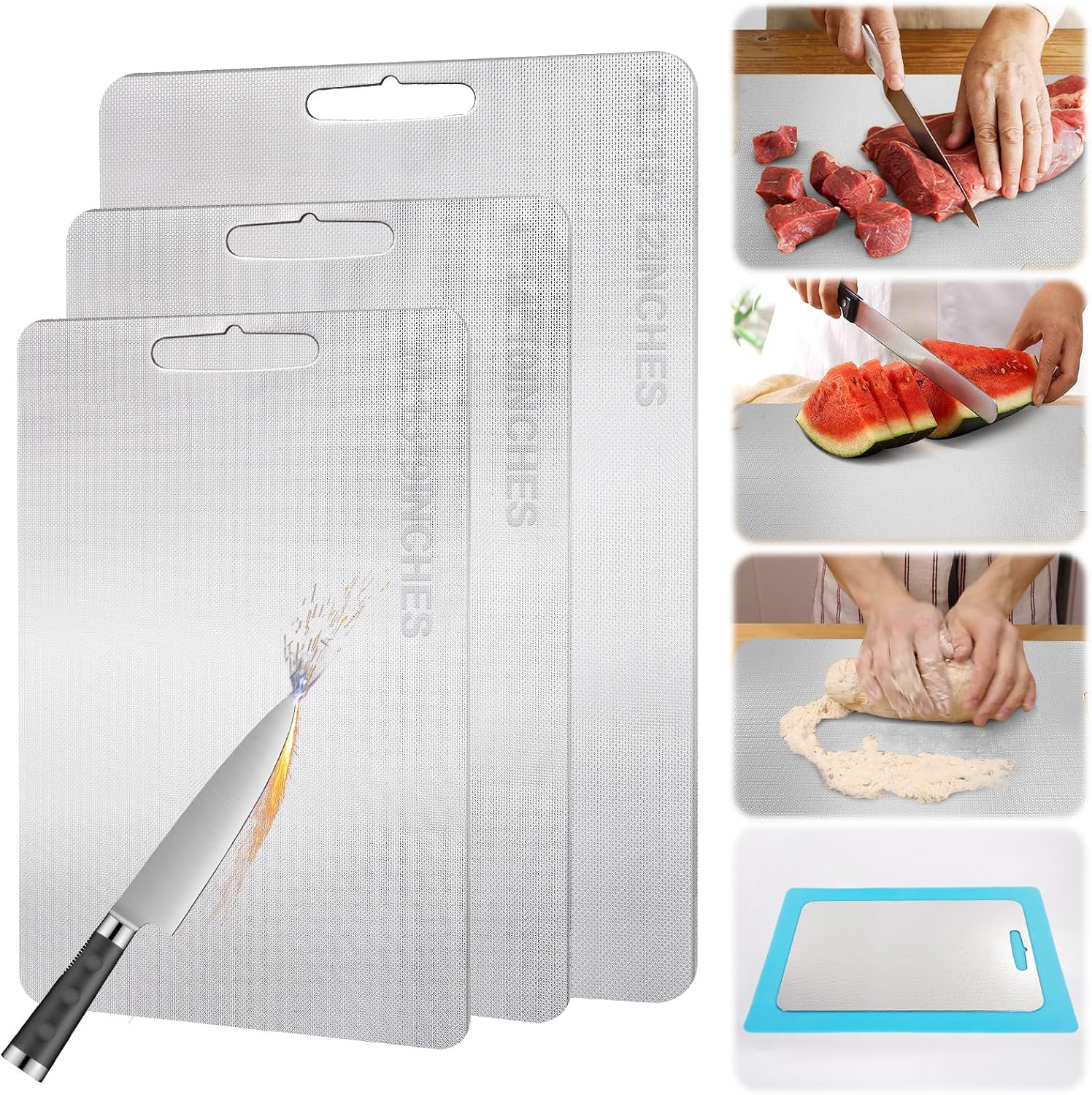 Titanium Cutting Board for Kitchen Stainless Steel Cutting Board Metal Yamato Cutting Boards for Kitchen Dishwasher Safe Charcuterie Boards Charcuterie Board Charcuterie Cheese Pasta Board 1PCS(Large)