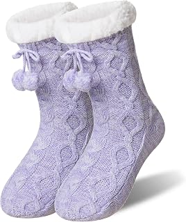 Eyean Womens Fuzzy Slipper Socks Winter Non Slip Thermal Fluffy Soft Fleece Lining Warm Home Grippers Socks
