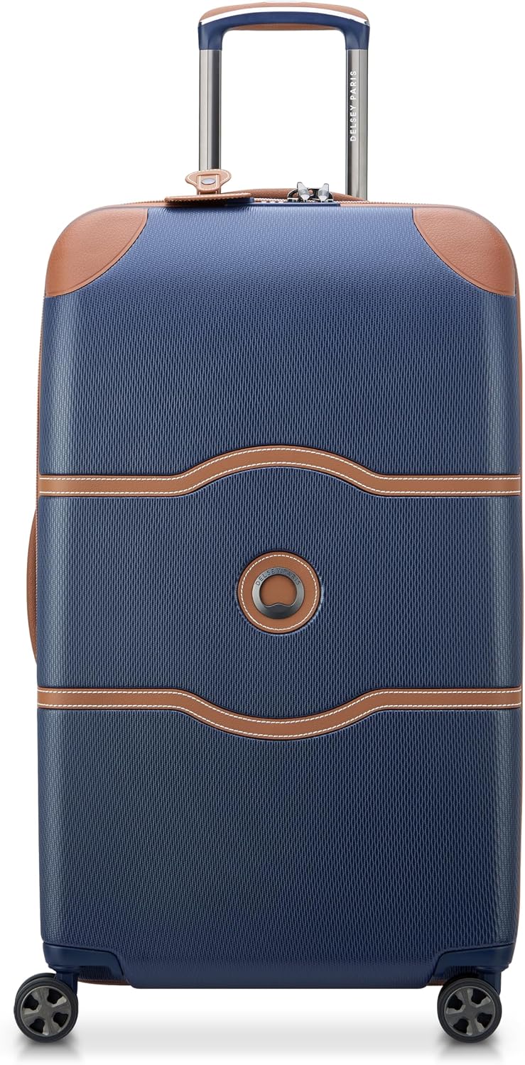 DELSEY PARIS Chatelet Air 2.0 Checked Luggage Trunk 26 Inch, Hardside Polycarbonate Suitcase, Dual-Density Spinner Wheels, TSA Lock, Navy Blue