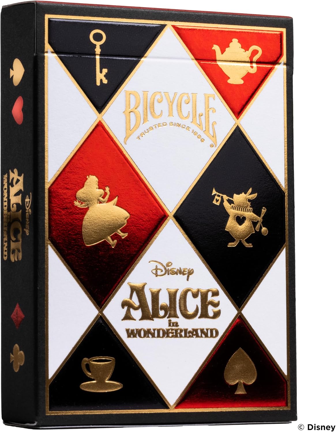 Disney Alice in Wonderland Inspired Playing Cards 1 Deck by Bicycle | Custom court cards with Alice Mad Hatter Cheshire Cat and Queen of Hearts, Checkered back design, Air Cushion Finish