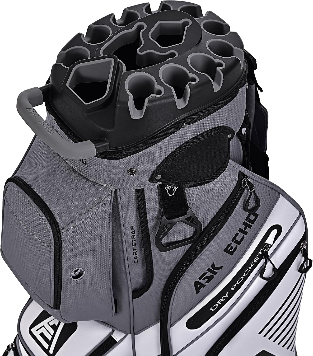ASK ECHO T-Lock Golf Cart Bag, Quiet 14-Way Full-Length Divider | Keeps every club protected, organized and easy to access.Smart pocket layout keeps every essential within easy reach