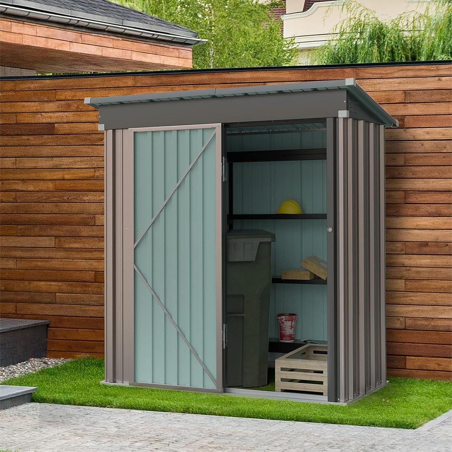 5x3 Foot Metal Garden Storage Shed with Galvanized Steel, Maintenance-Free Design, Strong Reinforced Roof for Tool Storage
