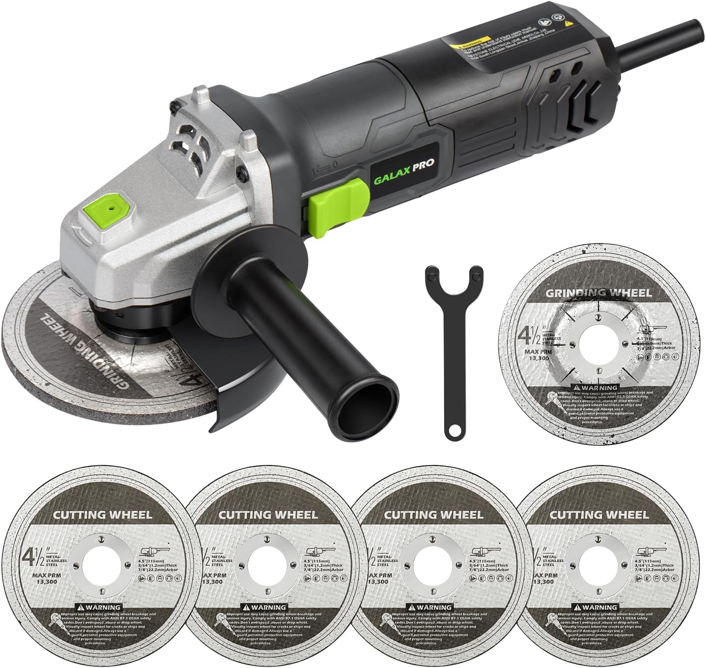 GALAX PRO Electric Angle Grinder,Equipped with 4.0 Amps Motor with 750W Max Output Power,4-1/2 inch Corded Angle Grinder 12000RPM with Cutting & Grinding Wheels,Flap Disc and Auxiliary Handle