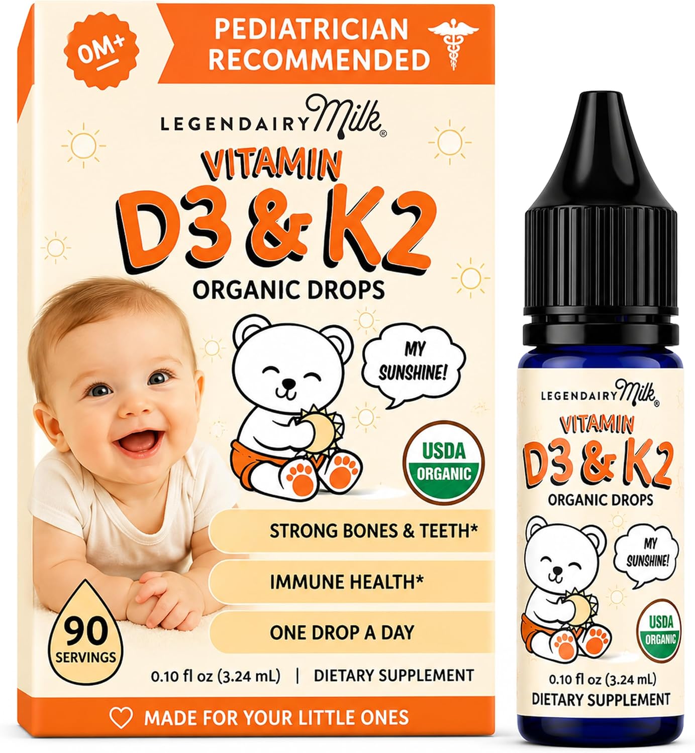 Legendairy Milk Organic Baby Vitamin D3 K2 Liquid Drops 400 IU 90 Servings