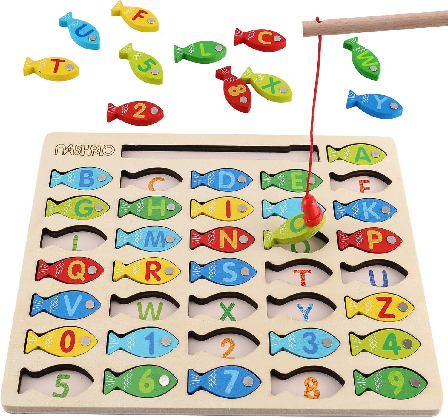 NASHRIO Fishing Toys for Toddlers - Fine Motor Skills Toys for 3 Year Old C Fishing Game Puzzle with Numbers and Letters Fun and Interactive Fishing.