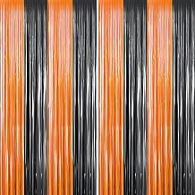 2 Packs 3ft x 8.4ft Orange Black Metallic Tinsel Foil Fringe Curtains Photo Booth Props for Halloween Birthday Bridal Shower Baby Shower Bachelorette Holiday Celebration Party Decorations