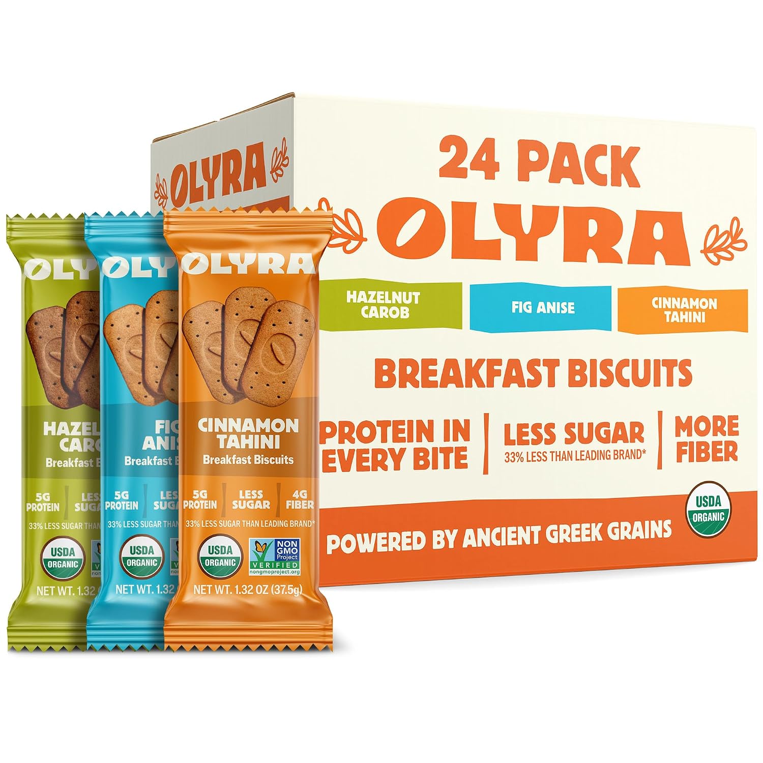 Olyra Organic Breakfast Biscuits Variety Pack (24), High-Fiber Energy Snack