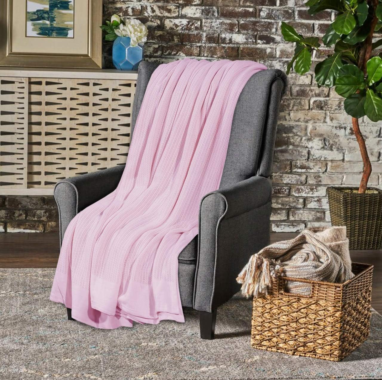 Sapphire Collection Pure 100% organic Cotton thermal Soft Lightweight Adult Cellular Blanket (Pink, Double 230 * 230cm)