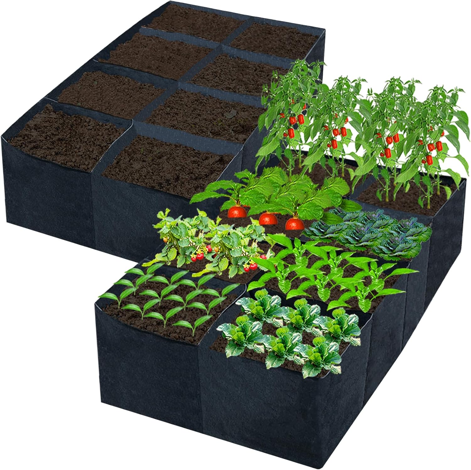 2 Pack 180x90x30CM Fabric Raised Garden Beds,128 Gallon 8 Grids Rectangle Plant Grow Bags,Durable Outdoor Gardening Planting Container Planter Pot for Growing Herbs Flowers Vegetables Potatoes