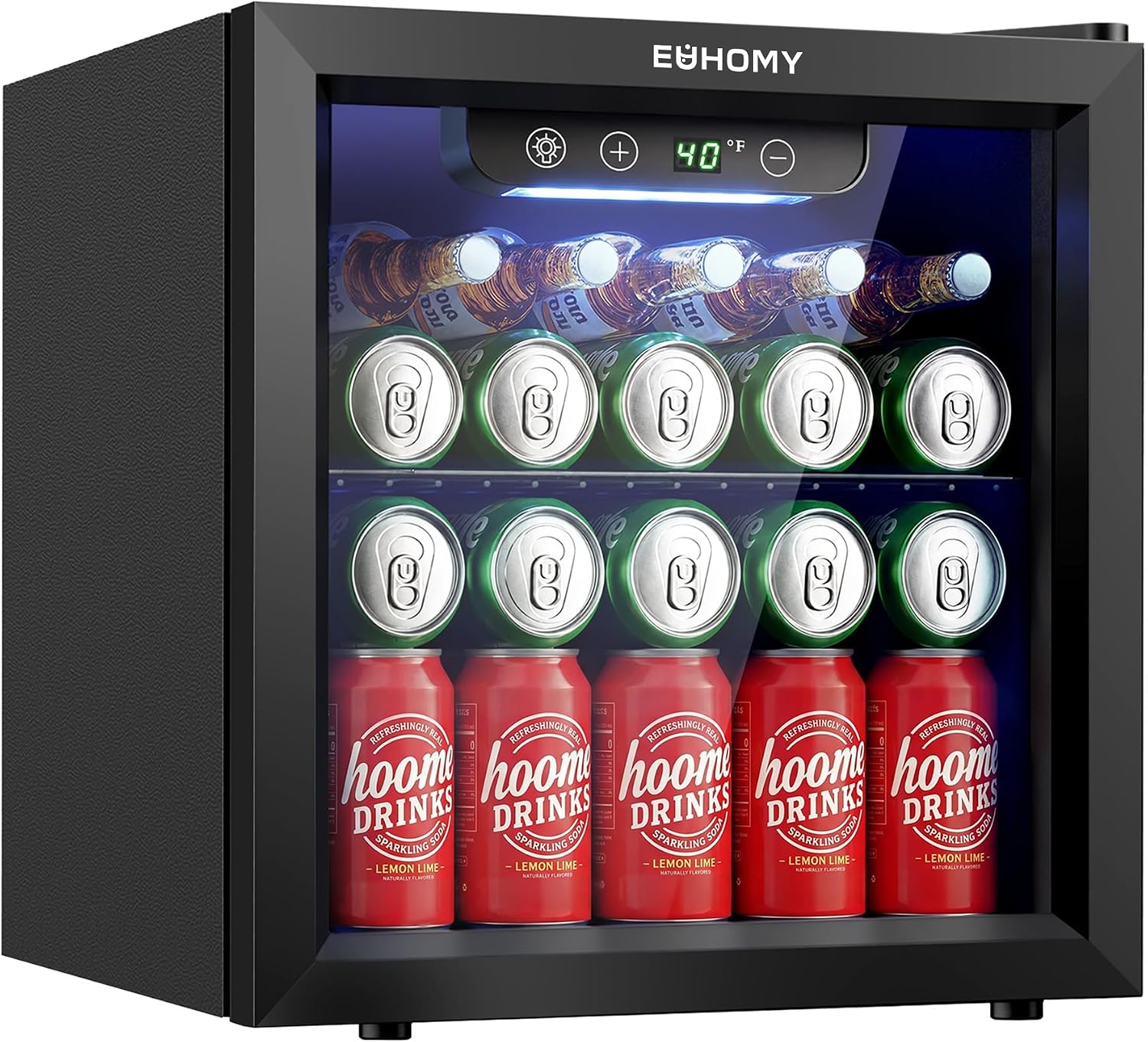 EUHOMY 48 Can Mini Fridge, 1.3 Cu.ft Beverage Refrigerator with Glass Door