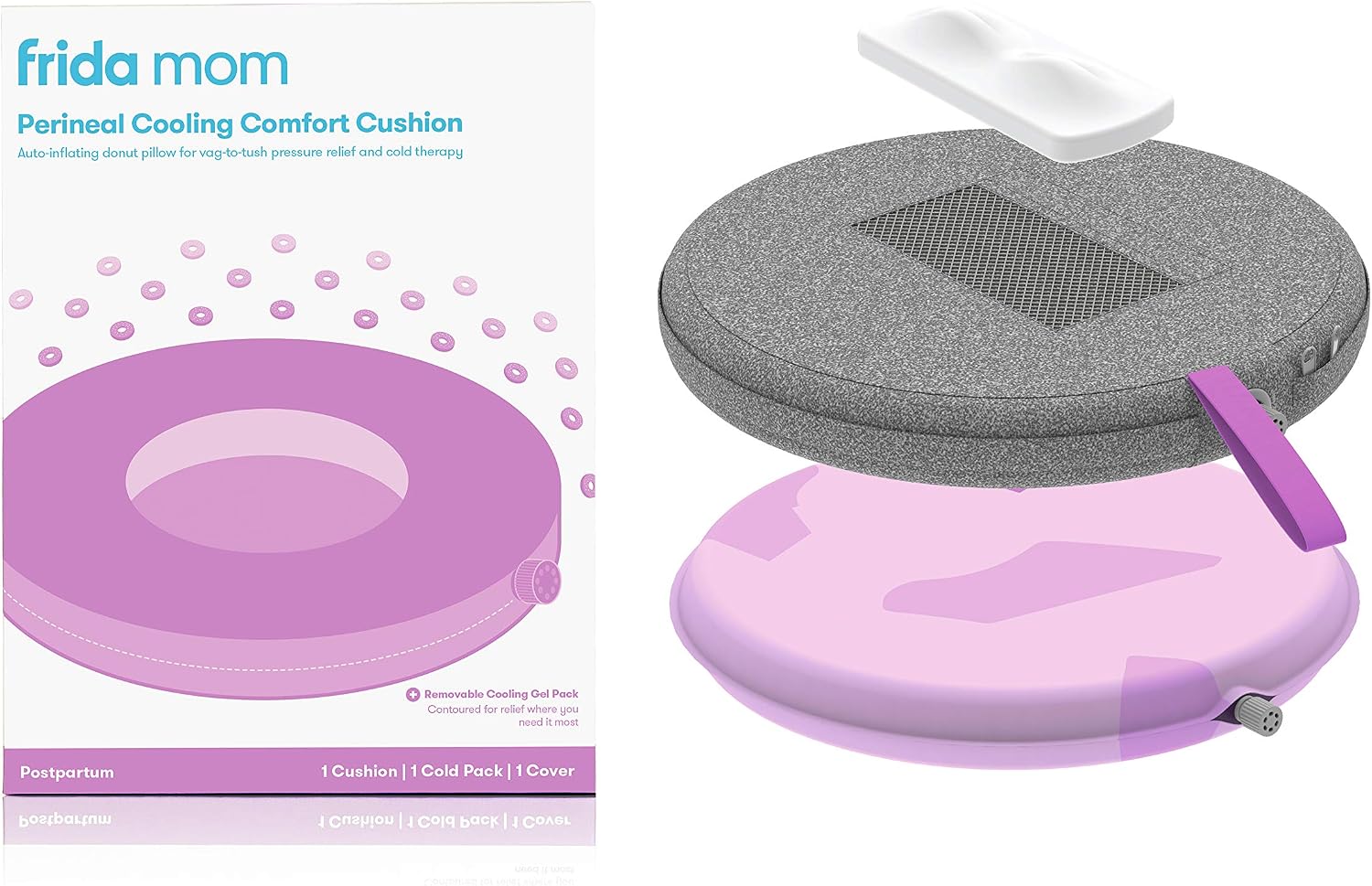 Frida Mom Donut Pillow Perineal Comfort Cushion with Cold Pack for Pain Relief, Postpartum Essentials