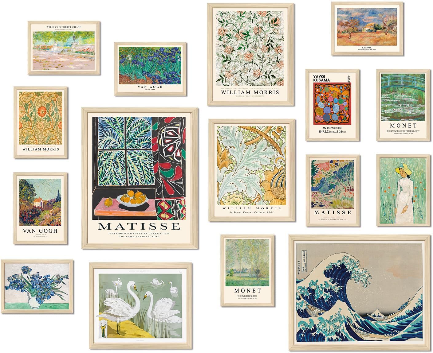 ASTRDECOR Vintage Eclectic Wall Art Prints Set of 16, Eclectic Wall Decor, Colorful Maximalist Decor Aesthetic, Abstract Canvas Art Prints Wall Decor Matisse, Monet, William Morris Famaus Artist Painting, Vintage Gallery Wall Prints Poster for Living Room Dorm Unframed