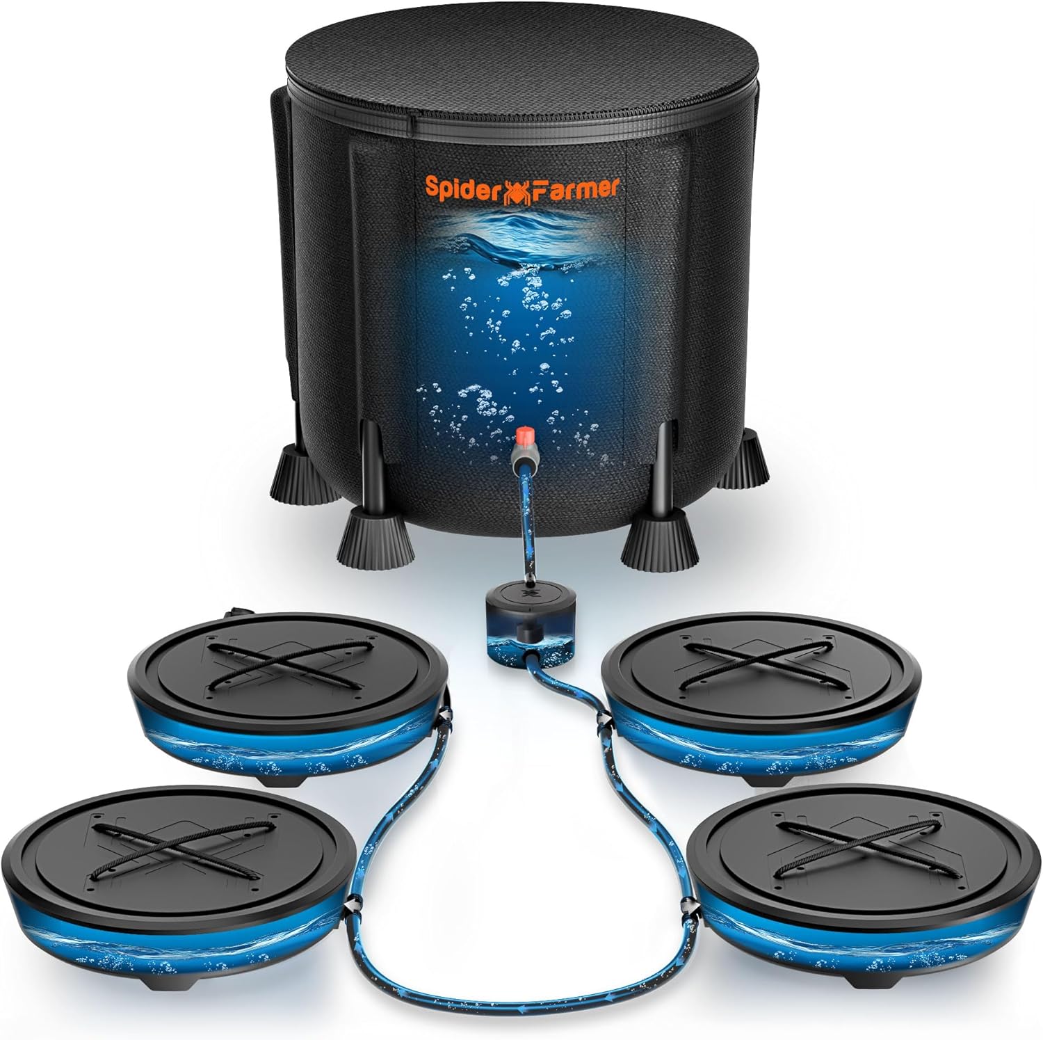 Spider Farmer 2025 Newest Gravity-Fed Self-Watering System No Power Needed, 4-Pack Auto Watering System with 13 Gallon Reservoir, 4Pcs Water Delivery Fabric Pot Base for Indoor Plants, Grow Tents