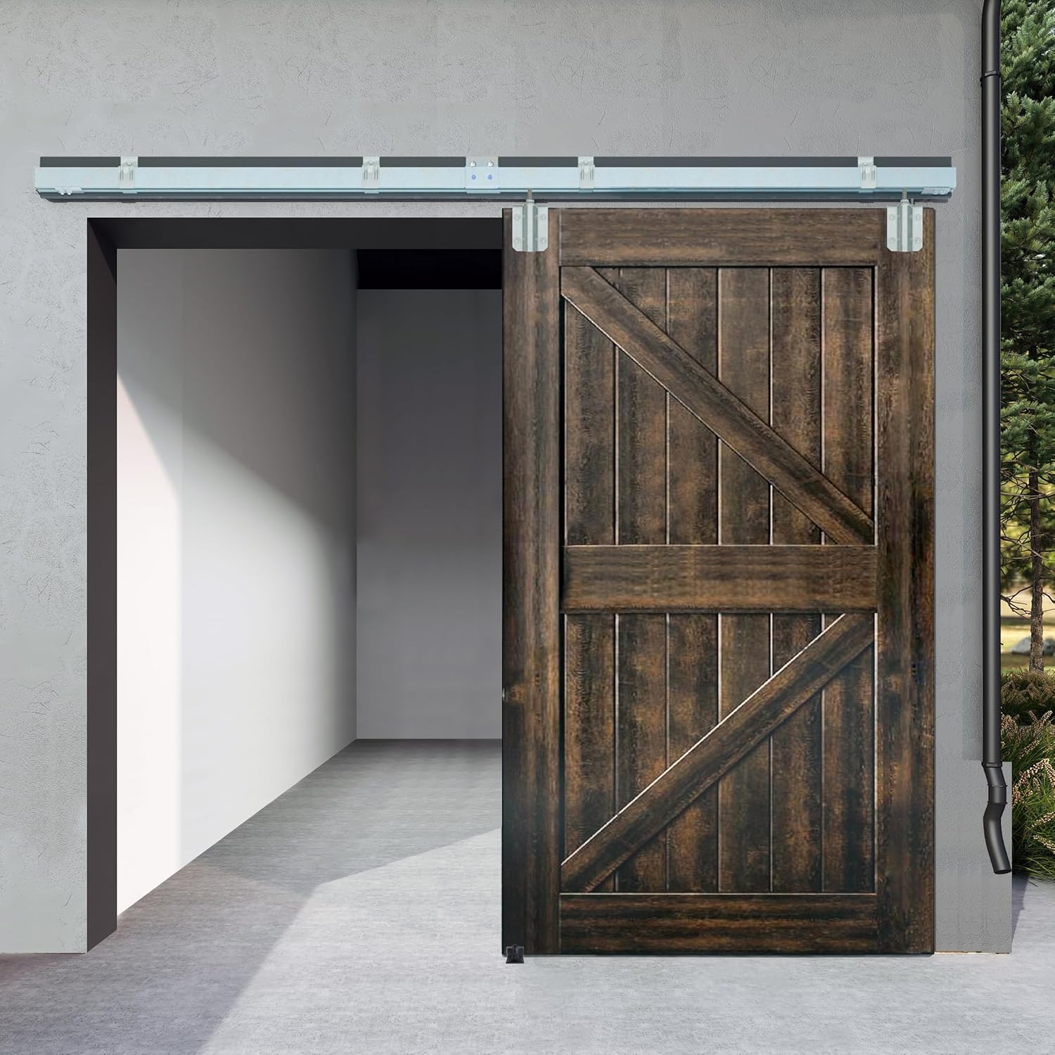 DIYHD 10FT Galvanized Steel Exterior Sliding Barn Door Hardware Kit, 10 ft Wall Mount Track for Outdoor, Fit Max Door Width 60in, MAX Load 300 lb
