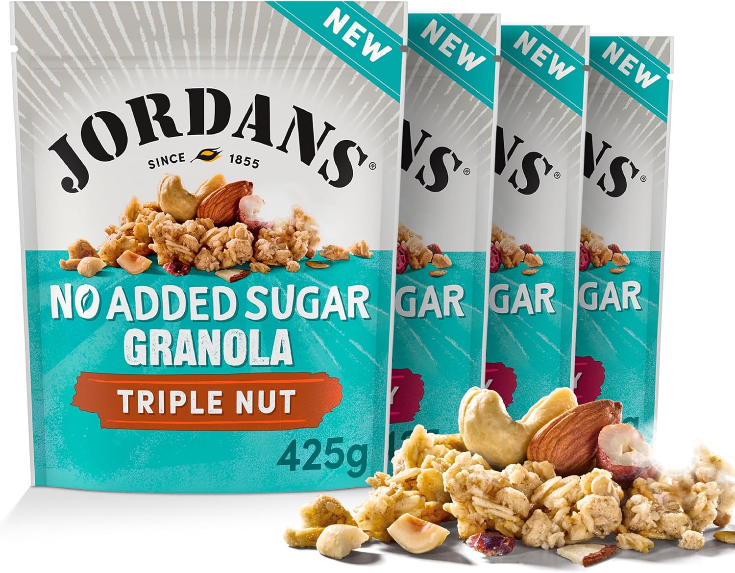 Jordans No Added Sugar Granola - Triple Nut| Breakfast Cereal | High Fibre | 4 PACKS of 425 g