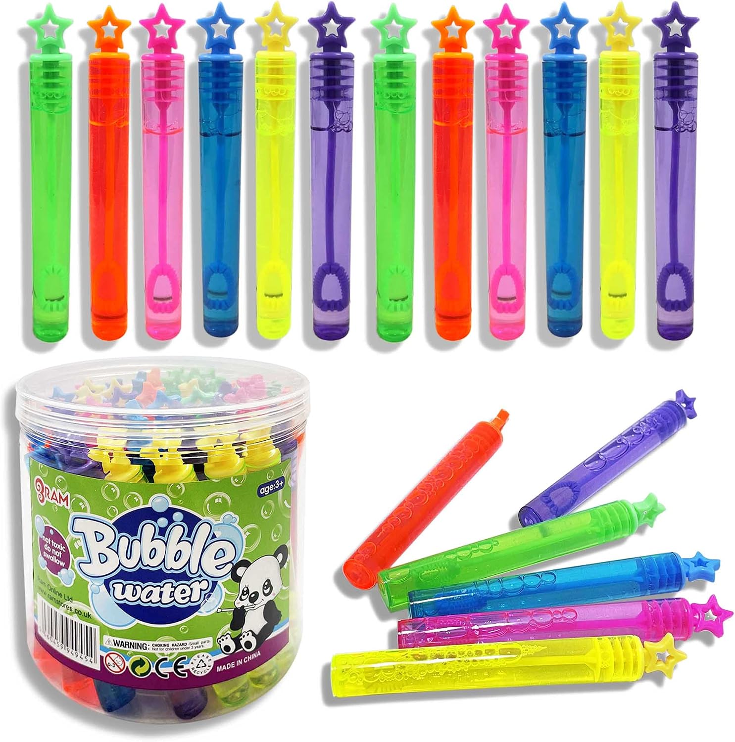 RAM ONLINE Bubbles For Kids, Pack of 40 Bubble Wands With 5ml of Bubble Mixture, Fun Garden Toys For Kids, Party Bag Fillers For Birthday Parties, Gifts For Girls Boys 3+, Multicolor