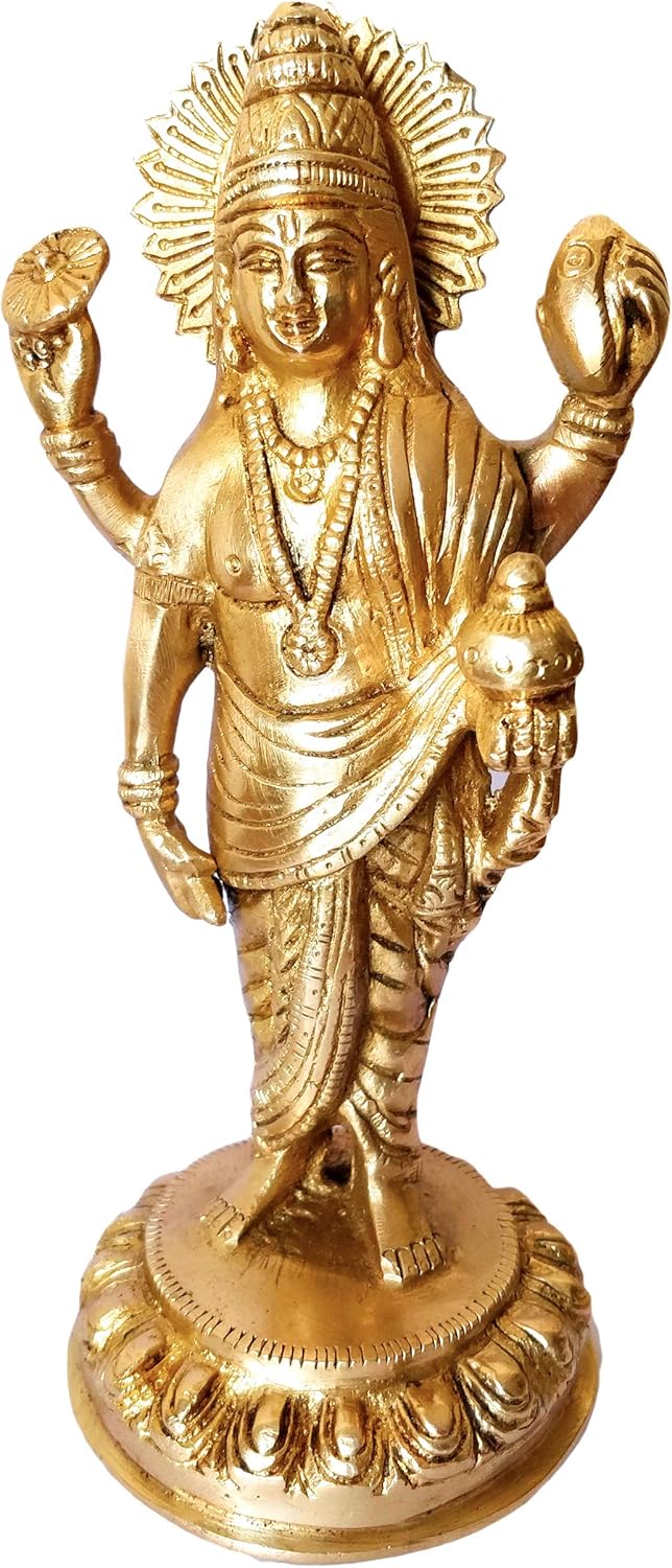 GURU JEE Brass Statue God Dhanvantari Avatar of Lord Vishnu God of Ayurveda Standing Idol Murti Gifts Pooja Showpiece