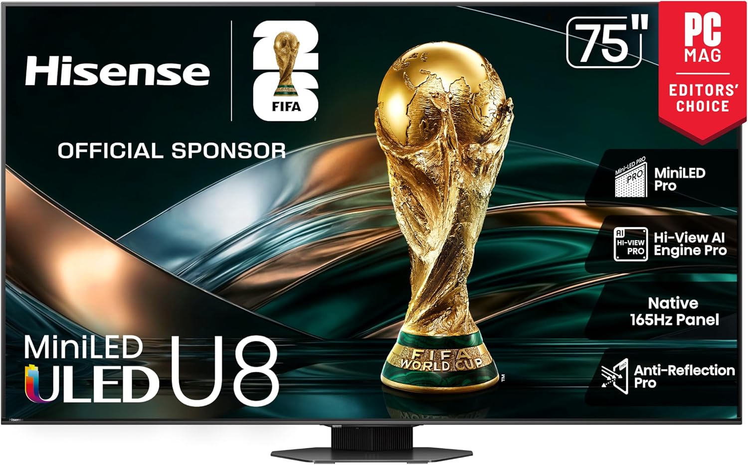 Hisense 75" U8 Series ULED Mini-LED 4K UHD Smart Google TV (75U8QG) - QLED, Native 165Hz, VRR 288, Up to LD5600, 5000 Nits, HDR10+, Dolby Vision IQ · Atmos, IMAX Enhanced, 4.1.2 Ch Audio