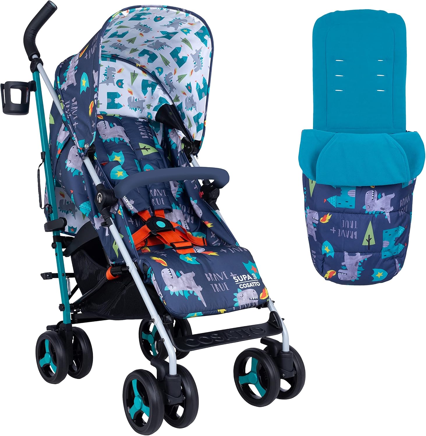 Cosatto Supa 3 Pushchair with Footmuff – Lightweight Stroller from Birth to 25Kg - Easy, Compact, Umbrella Fold, Large Shopping Basket, Carry Handle Footmuff, Dragon Kingdom