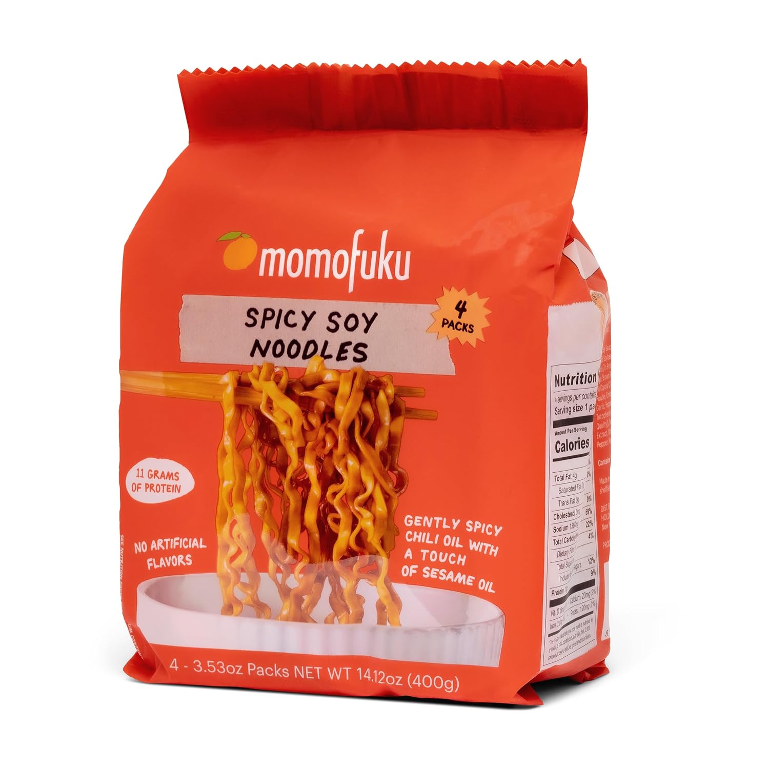 Momofuku Spicy Soy Ramen Noodles by David Chang, 4 Pack of Restaurant Quality Instant Noodles Now with More Sauce & 11g of Protein
