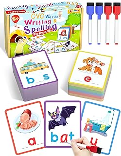 Gojmzo CVC Word Writing & Spelling Flash Cards, Preschool Learning Toddler Activities, Kindergarten Homeschool Supplies, Sight Words Reading Game, Montessori Educational Toys for 3 4 5 6 Year Old Kids